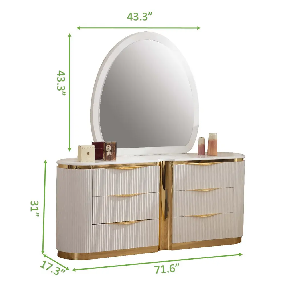 Laura Gold 6 Drawer Dresser White Wood Finish galaxy home furnishings