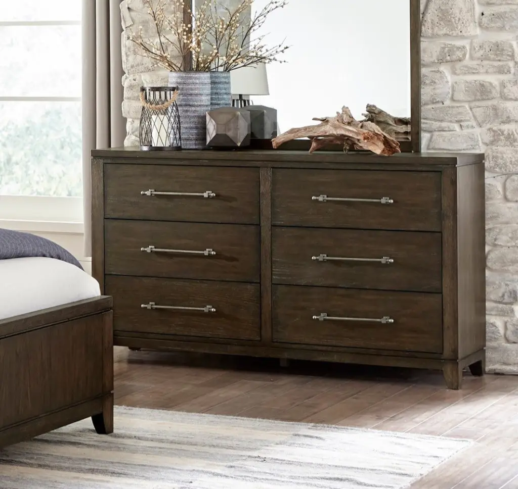 Contemporary Dark Brown Finish 6 Drawer Dresser Bedroom kanepe