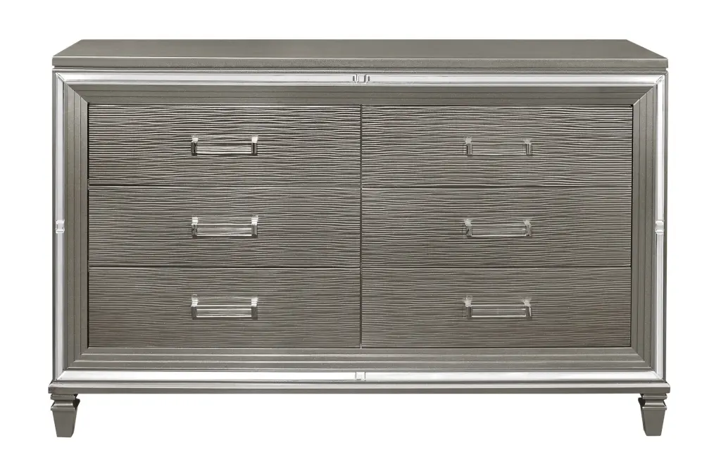 Silver Gray Metallic Finish Glam Style Dresser 6 Drawers Wooden kanepe