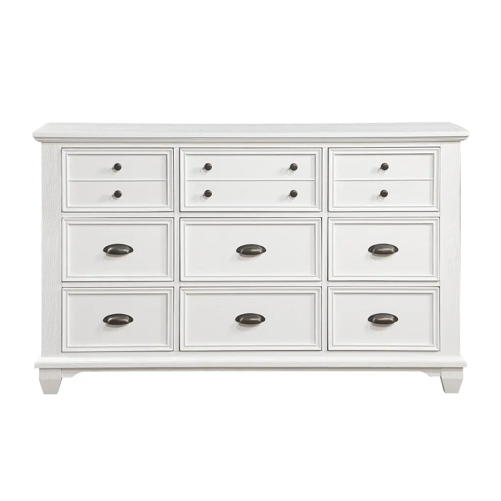 White Finish 1Pc Dresser 9 Drawers Traditional Framing Wooden Bedroom Furniture kanepe