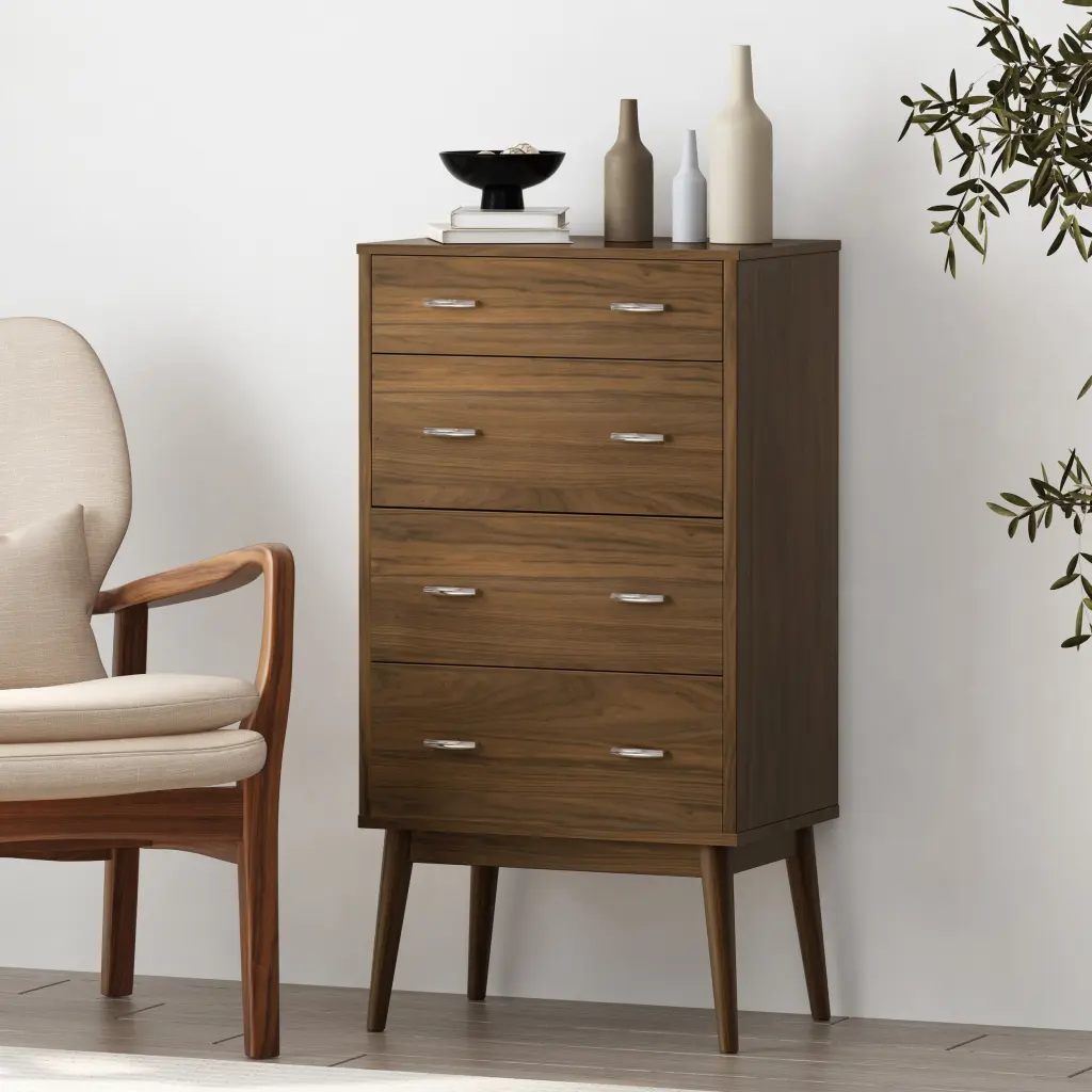 Disa 4 Drawer Chest Walnut MDF Modern Bedroom Dresser nh-sunfay