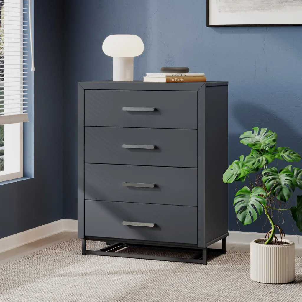 4 Drawer Chest Charcoal Grey MDF Bedroom Storage nh-sunfay