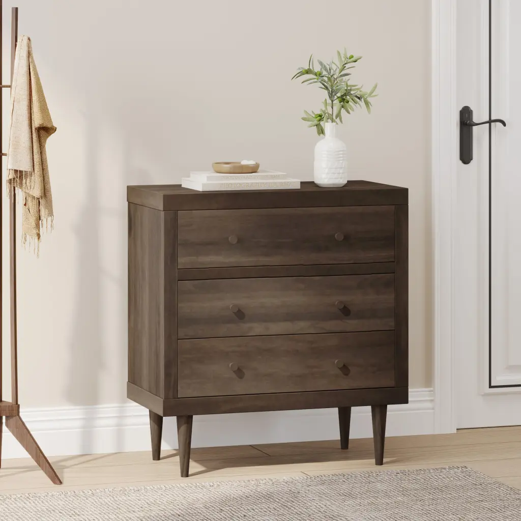 Nordic 3 Drawer Chest Walnut Mdf Bedroom Dresser nh-sunfay