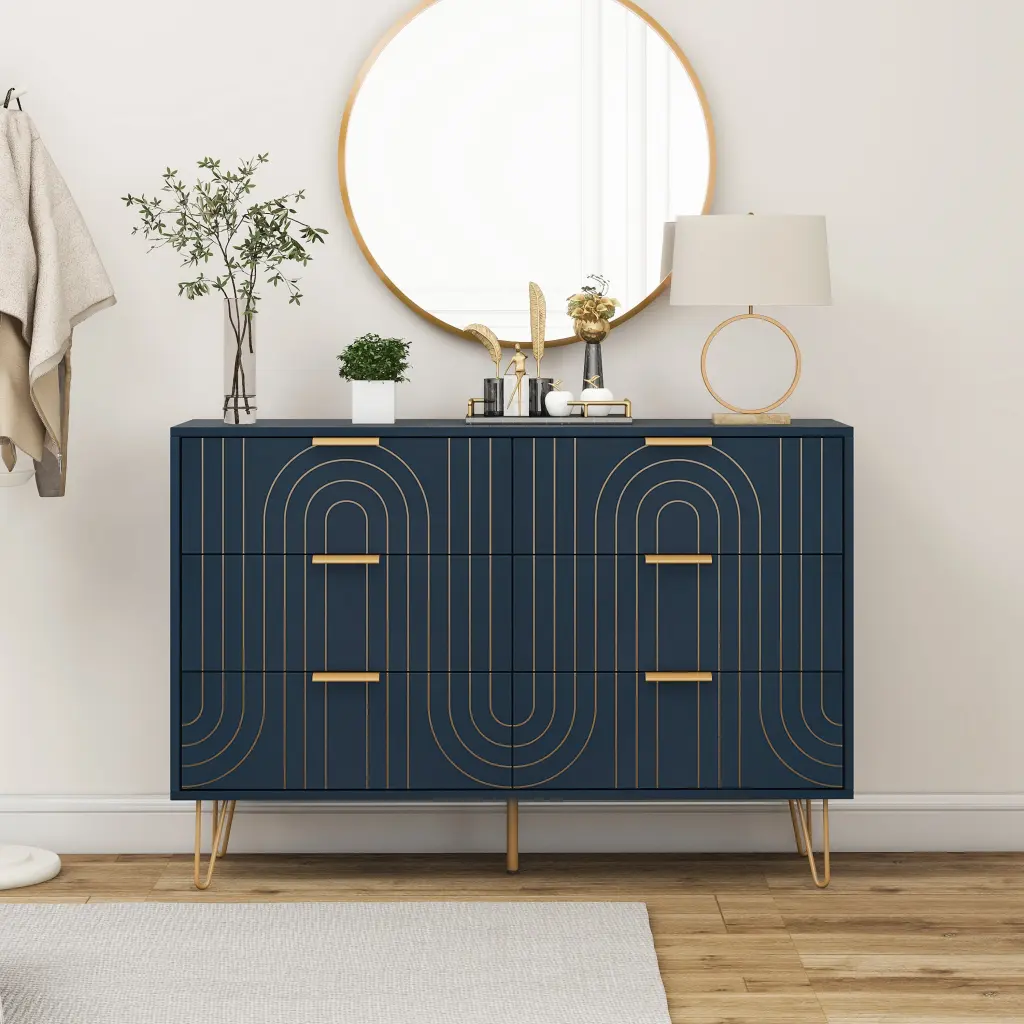 Modern 6 Drawer Dresser Metal Handles Storage Chest Black rnb