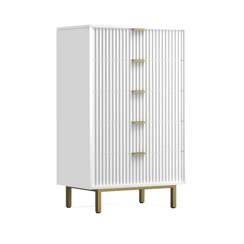 Beth 48 Inch 5 Drawer Tall Dresser Chest White Mahogany Gold Handles royal hampton