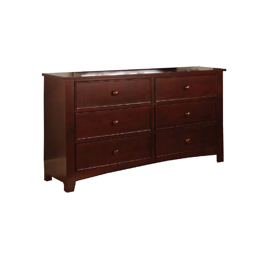 Wooden Dresser 6 Drawers And Chamfered Legs Cherry Brown Finish royal hampton