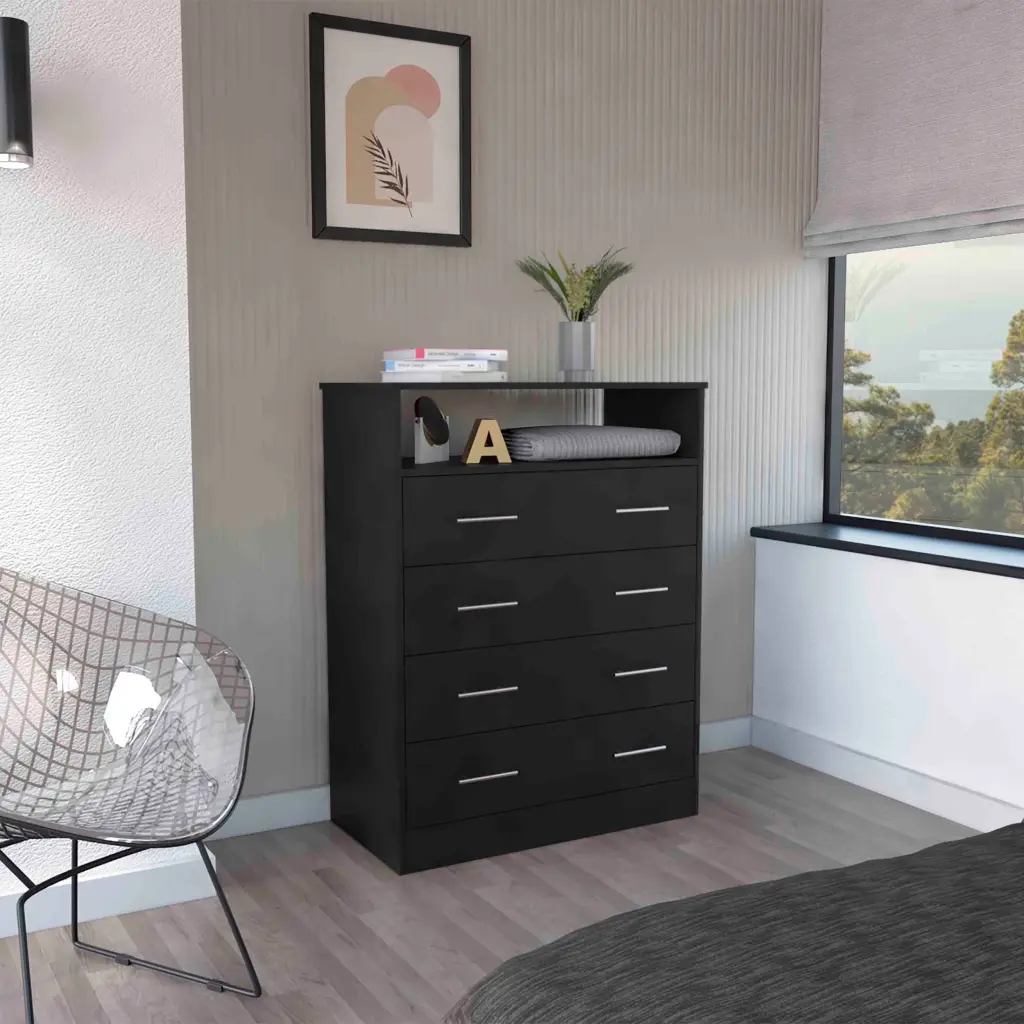 Peru L Four Drawer Dresser High Quality Top And One Open Shelf Black rta mubles colombia