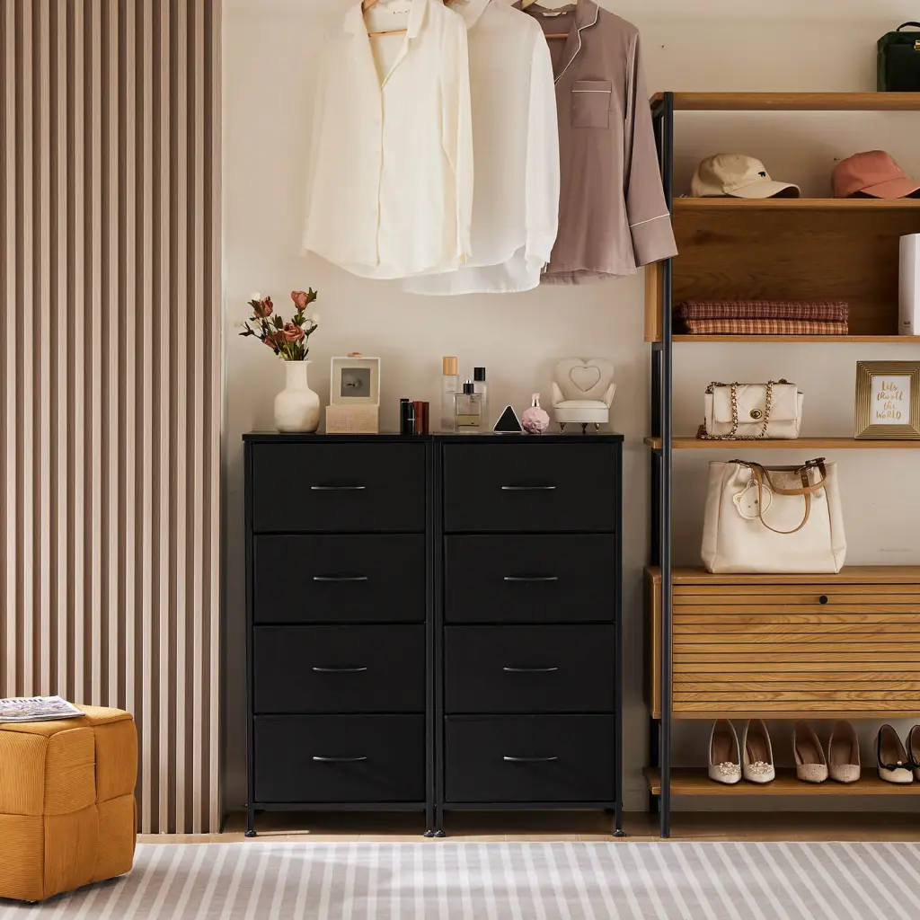 Black Metal Frame Dresser Chest Drawers Wood Top w2201