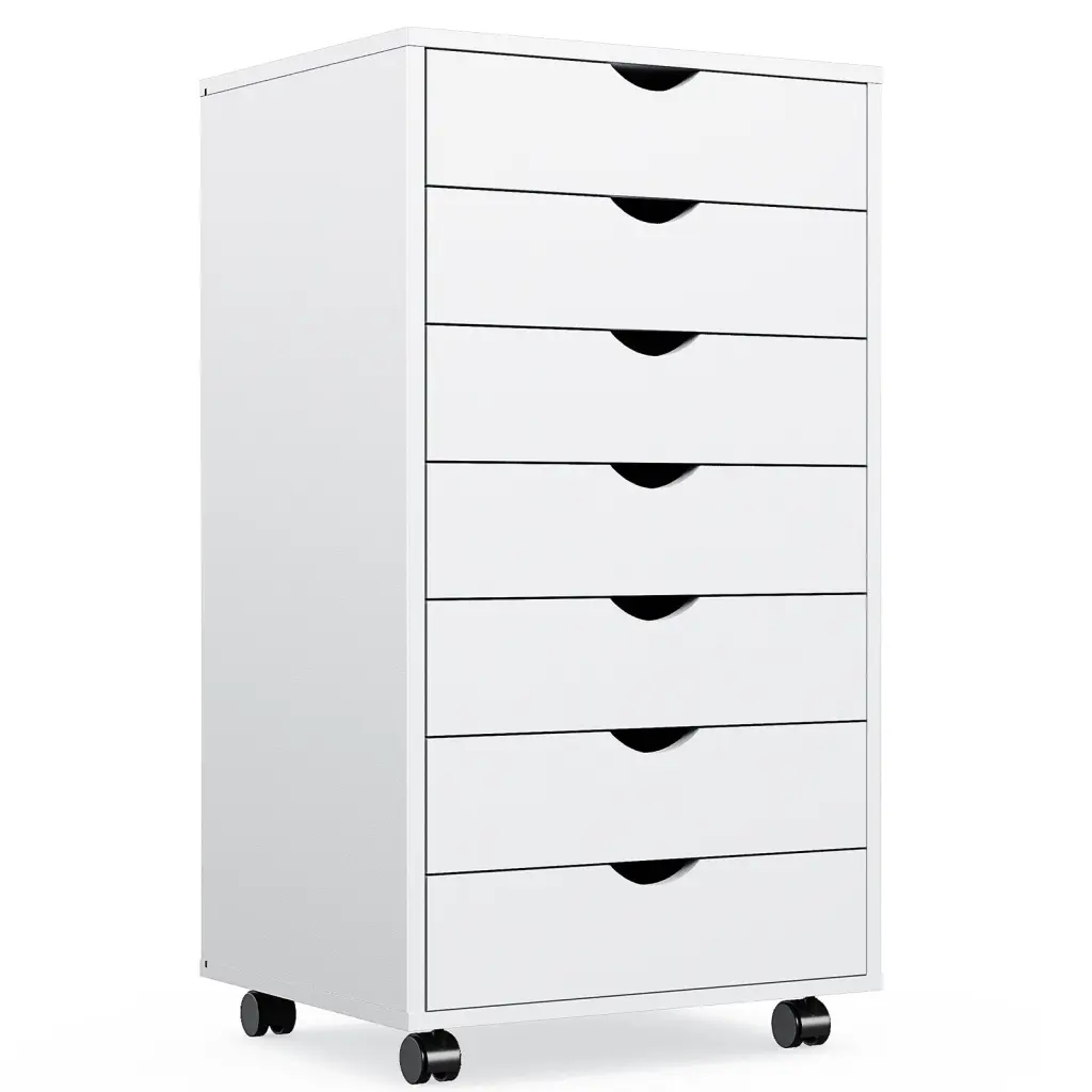 Sweetcrispy 7 Drawer Chest Storage Cabinet Wheels Wood Dresser w2201
