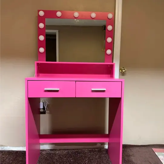 Vanity Desk Mirror and Lights Dressing Table Large Drawers Makeup Station mirrotowel