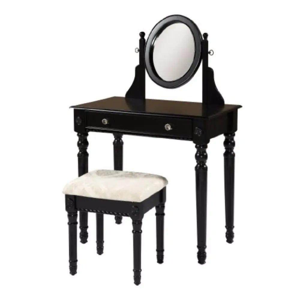 Wooden Vanity Set Adjustable Mirror And Drawer Black And Beige Makeup Table royal hampton