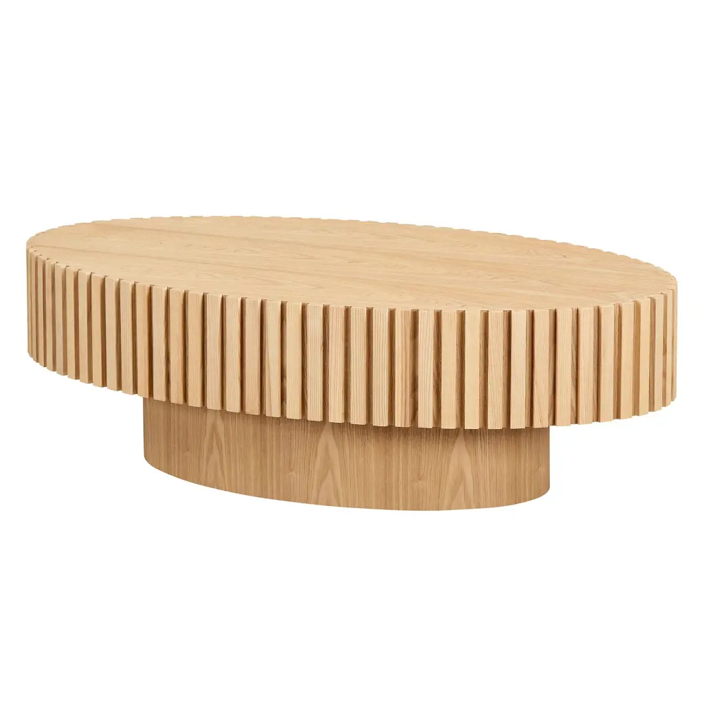 Modern Handcraft Drum Coffee Table, 43.7 Inch Ellipse Shape Stylish Centerpiece justone