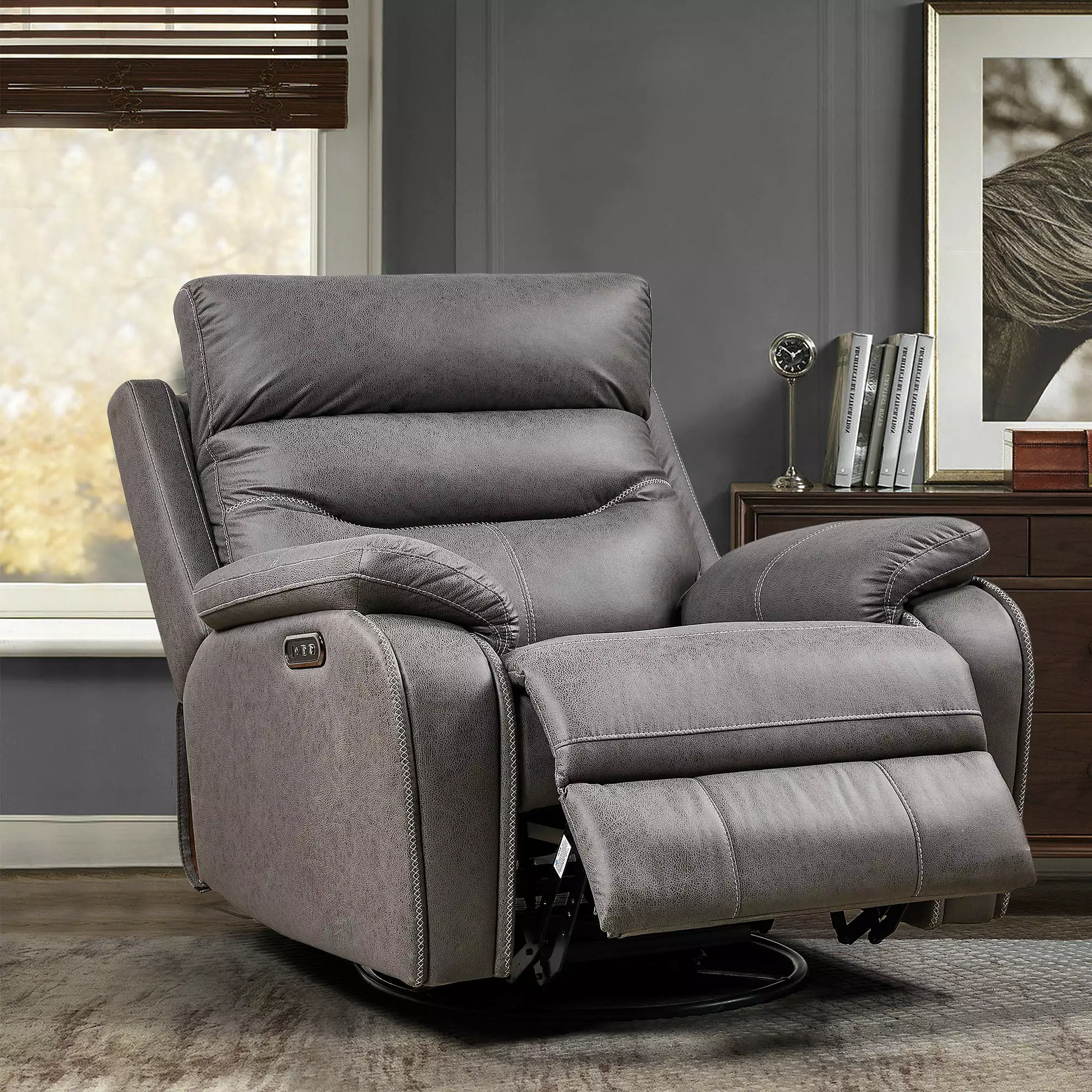 Motor Rocking 360 Degree Swivel Recliner Chair Infinite Position Elderly Gray COSYMART