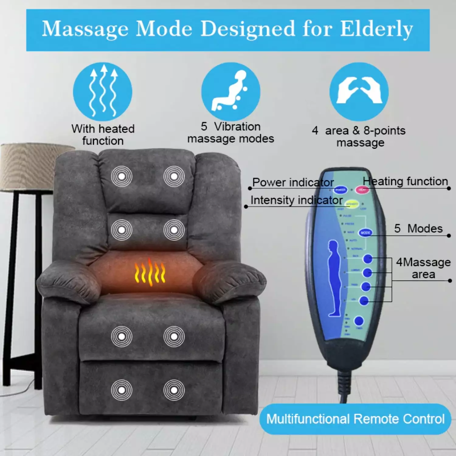 Power Lift Recliner Chair Elderly Electric Reclining Sofa Living Room Furniture