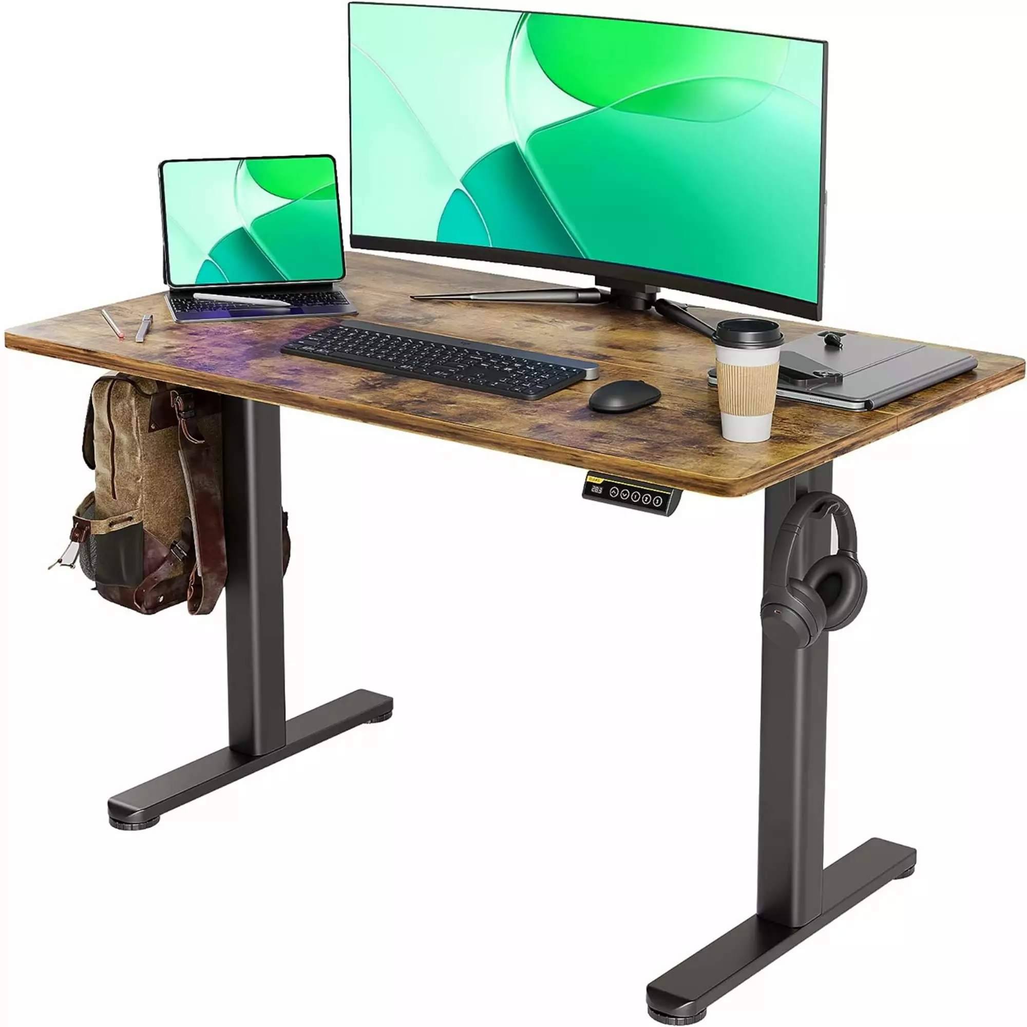Electric Standing Desk Adjustable Height 48x24 Inches Sit Stand Home Office Desk Brown Top FHWM-C