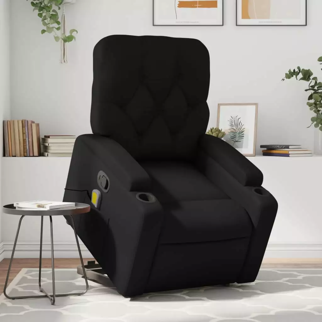 vidaXL Stand up Massage Recliner Chair Black Faux Leather - Modern Lift Chair Massage