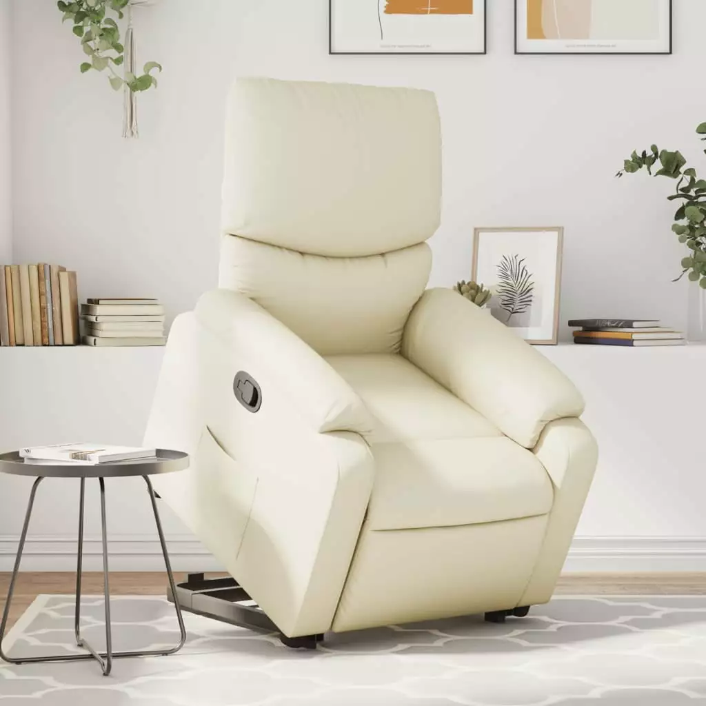 vidaXL Stand up Massage Recliner Chair Cream Faux Leather - Comfortable Electric Lift Chair
