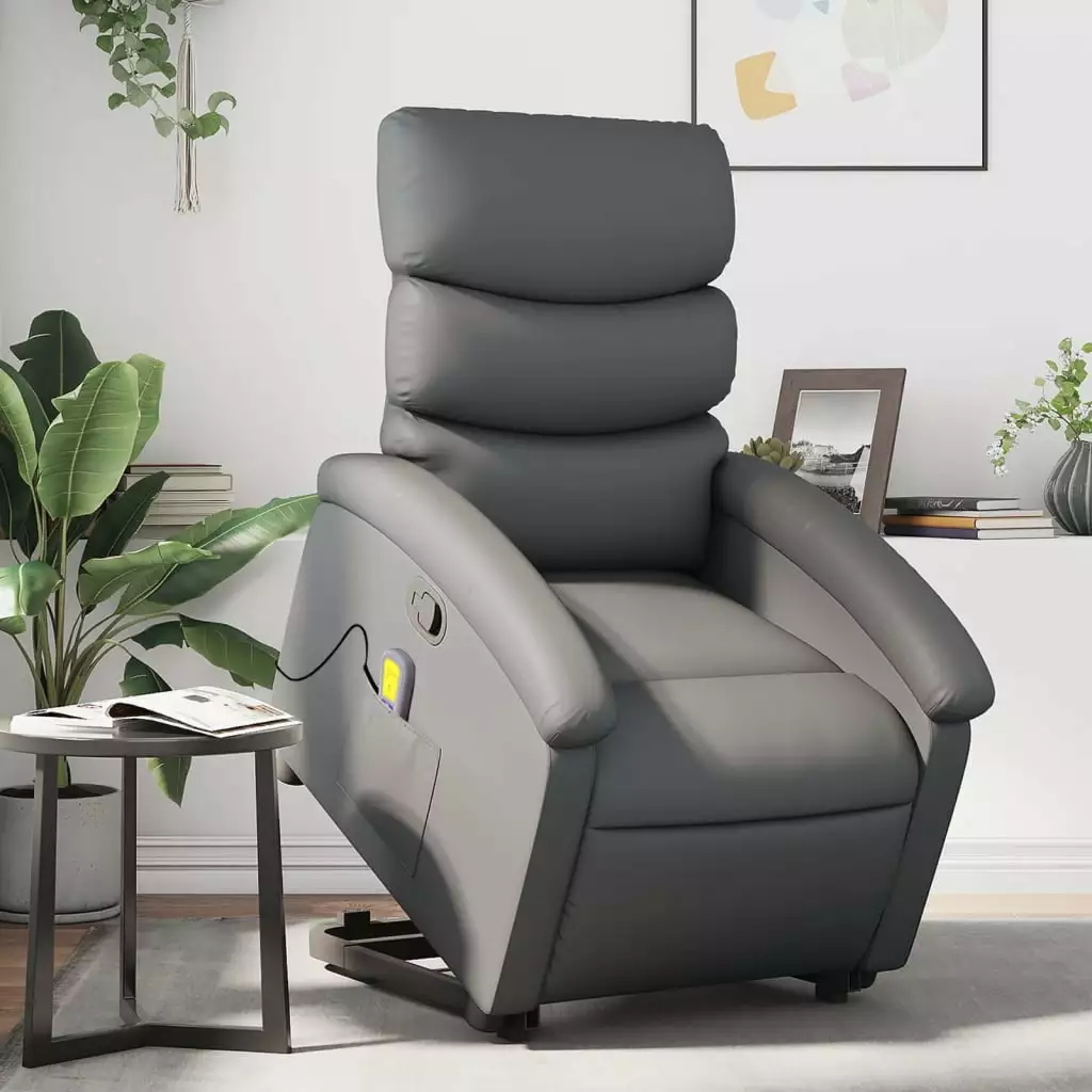 vidaXL Stand up Massage Recliner Chair Gray Faux Leather - Electric Lift Chair Massage Function