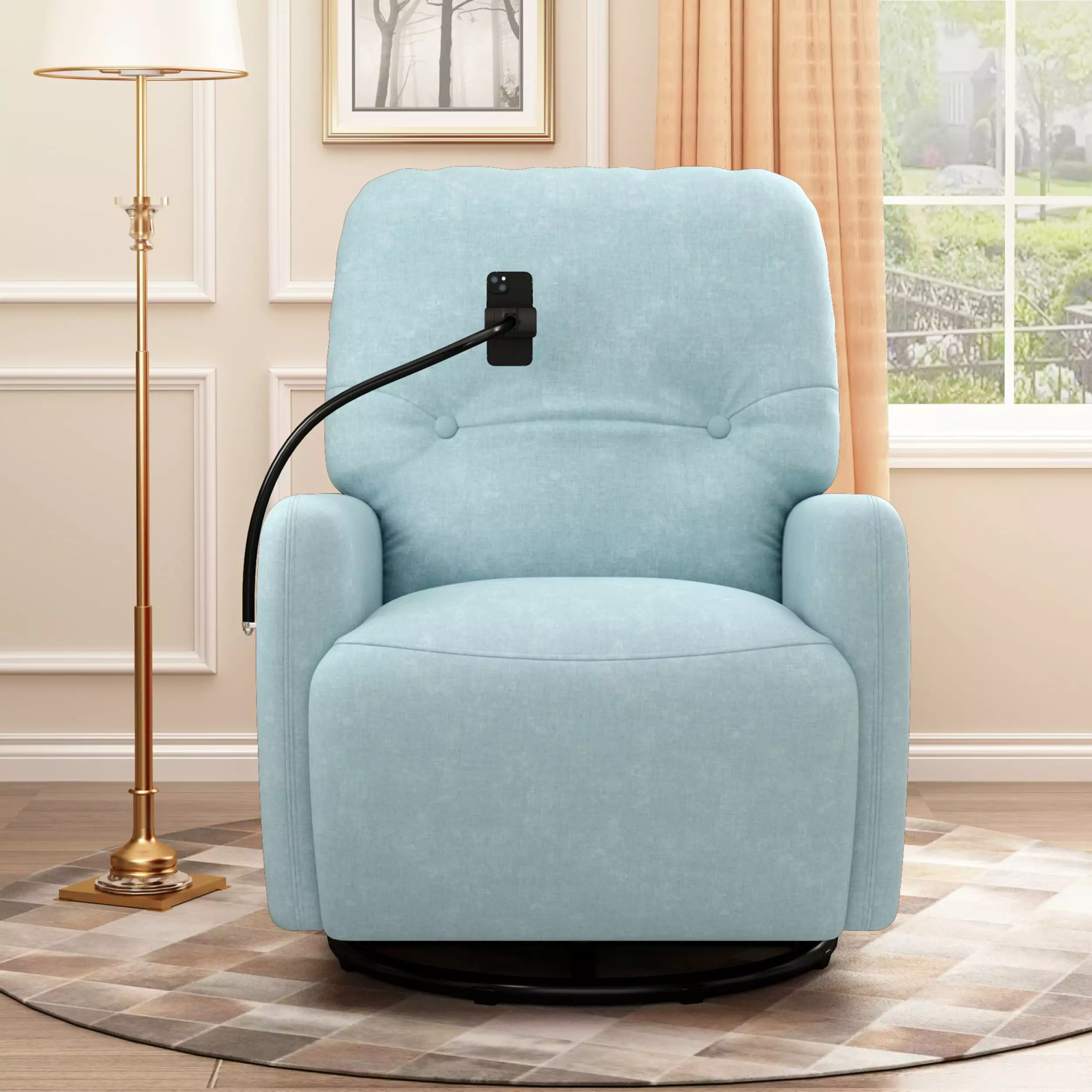 270 Degree Swivel Electric Recliner Home Theater Seating Single Reclining Sofa Phone Holder - Blue Miekor