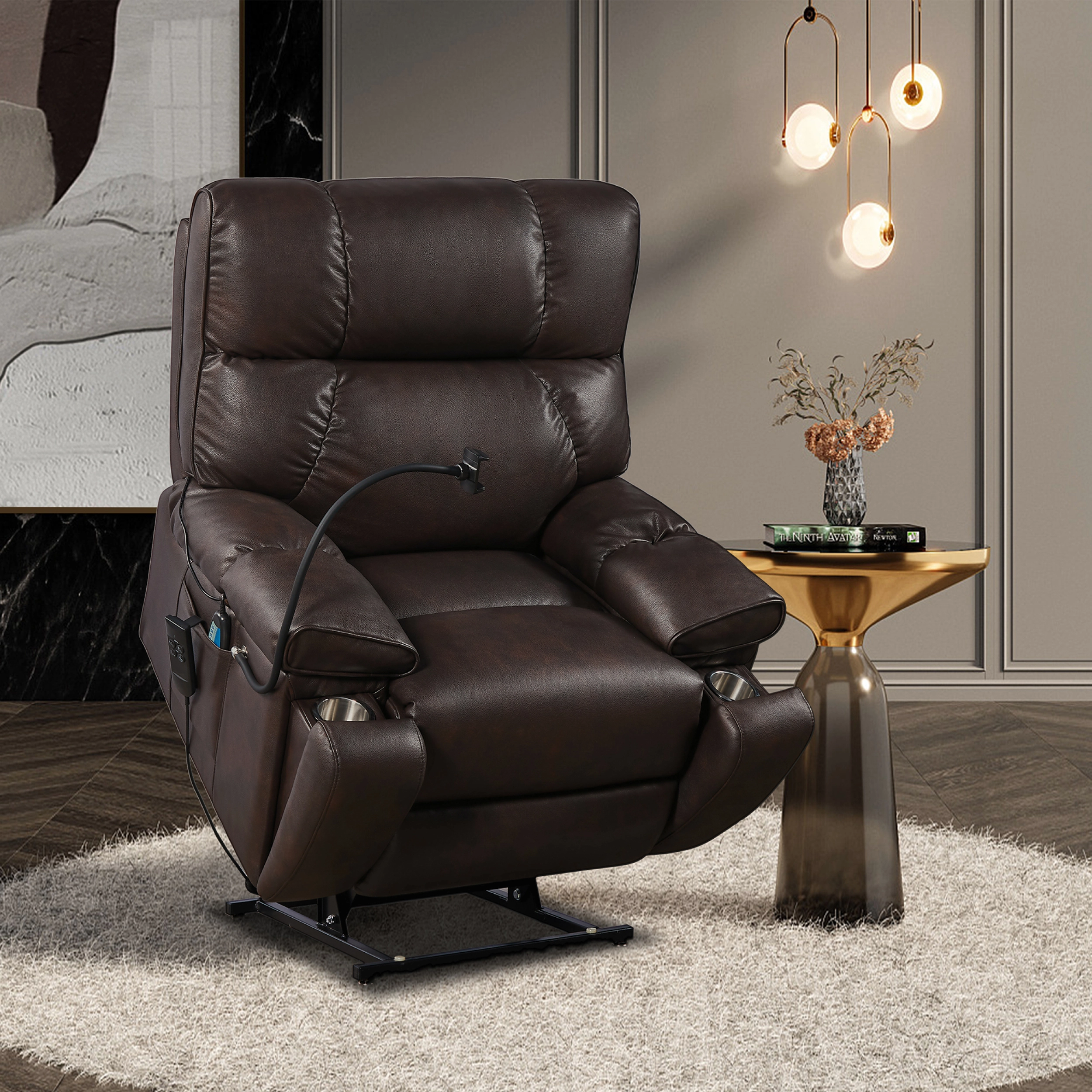 Electric Power Lift Recliner Chair Massage and Heat Elderly, 3 Positions, Phone Holder, Side Pockets, and Cup Holders Miekor