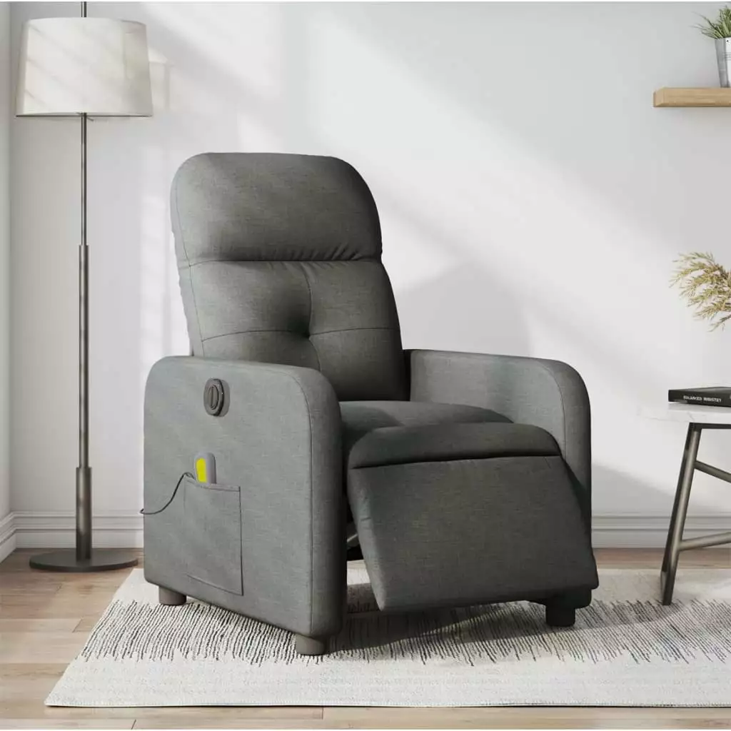 vidaXL Electric Massage Recliner Chair Dark Gray Fabric Living Room