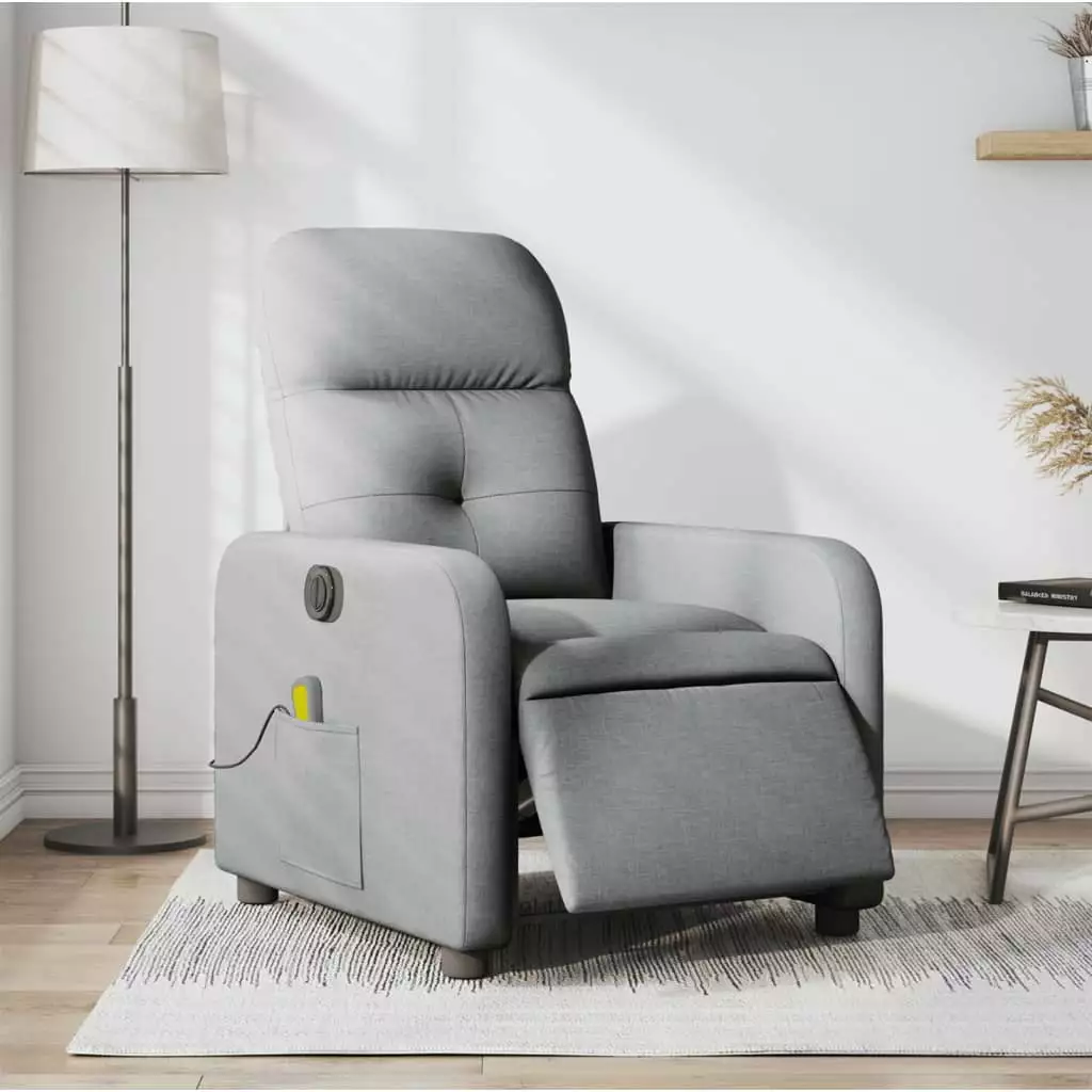 vidaXL Electric Massage Recliner Chair Light Gray Fabric Living Room