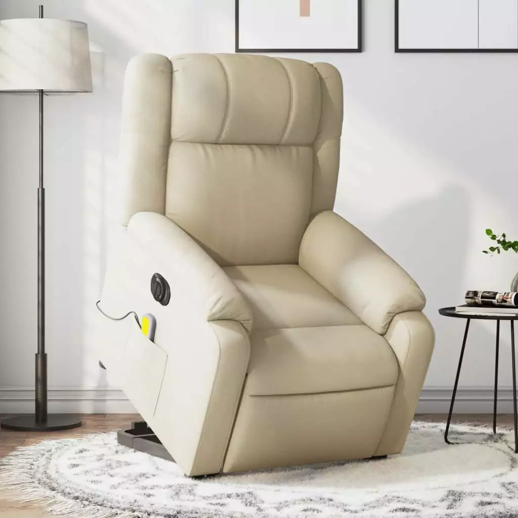 vidaXL Electric Stand Up Massage Recliner Chair Cream Fabric