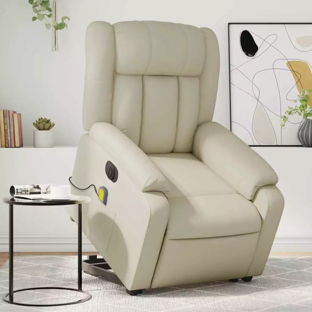vidaXL Electric Stand Up Massage Recliner Chair Cream Faux Leather