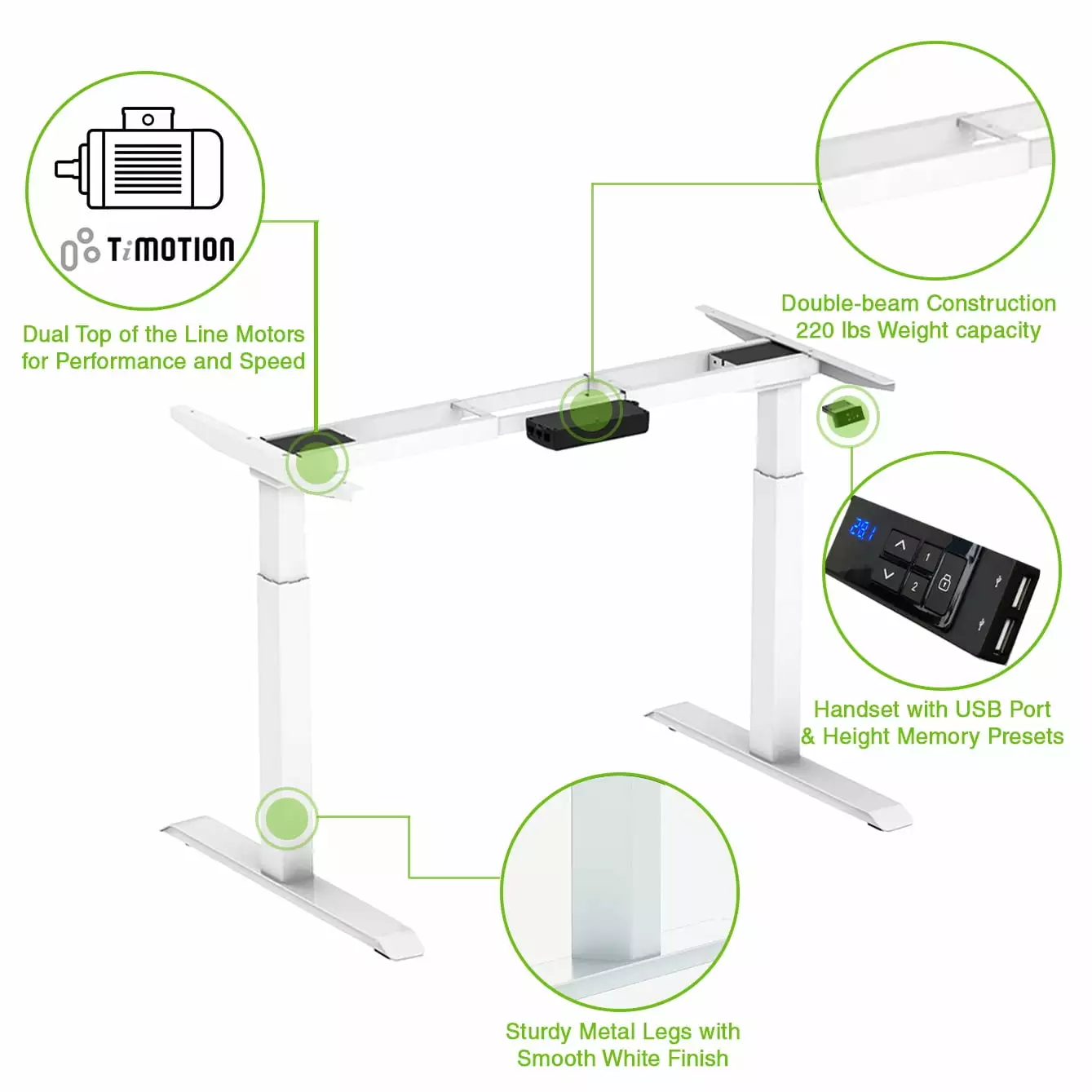 AdvanceUp Dual Motor Adjustable Electric Stand Up Desk Frame USB Ports