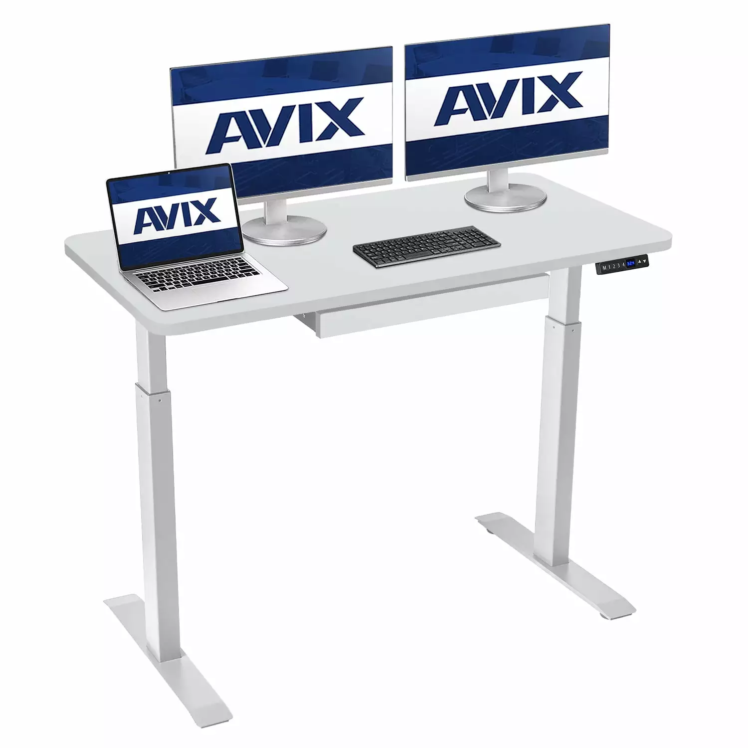 AVIX Dual Motor Electric Standing Desk Drawer 48 x 24 Whole Piece Sit-Stand Desk USB Charging Port White