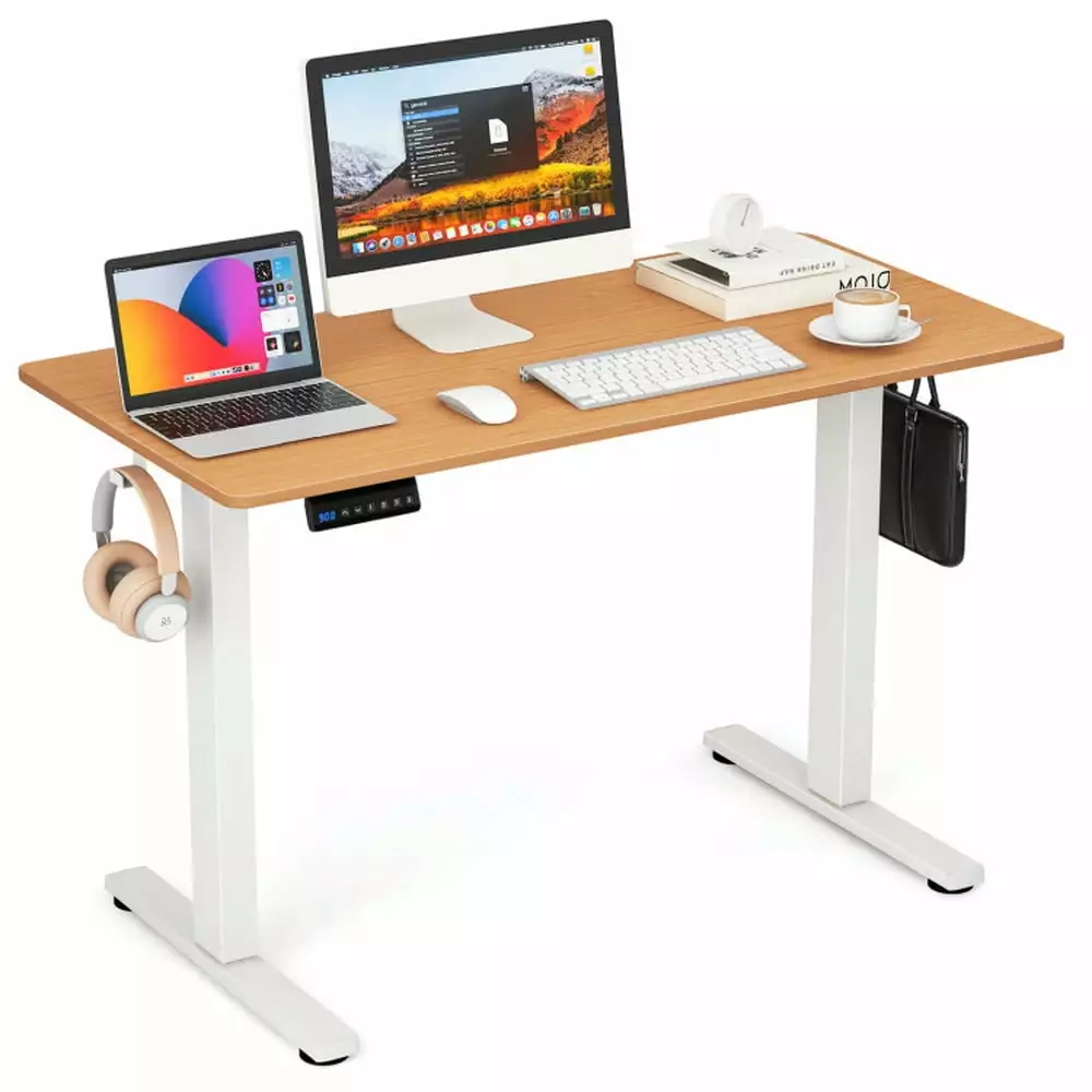 Barara King Electric Standing Desk Memory Height Settings and Cable Management - Natural Finish