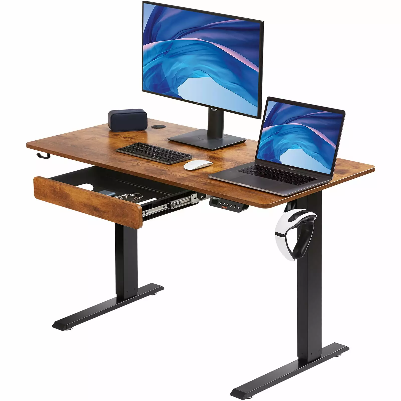 BENTISM Adjustable Height Electric Standing Desk 47.2 x 23.6 Drawer Memory Preset Home Office