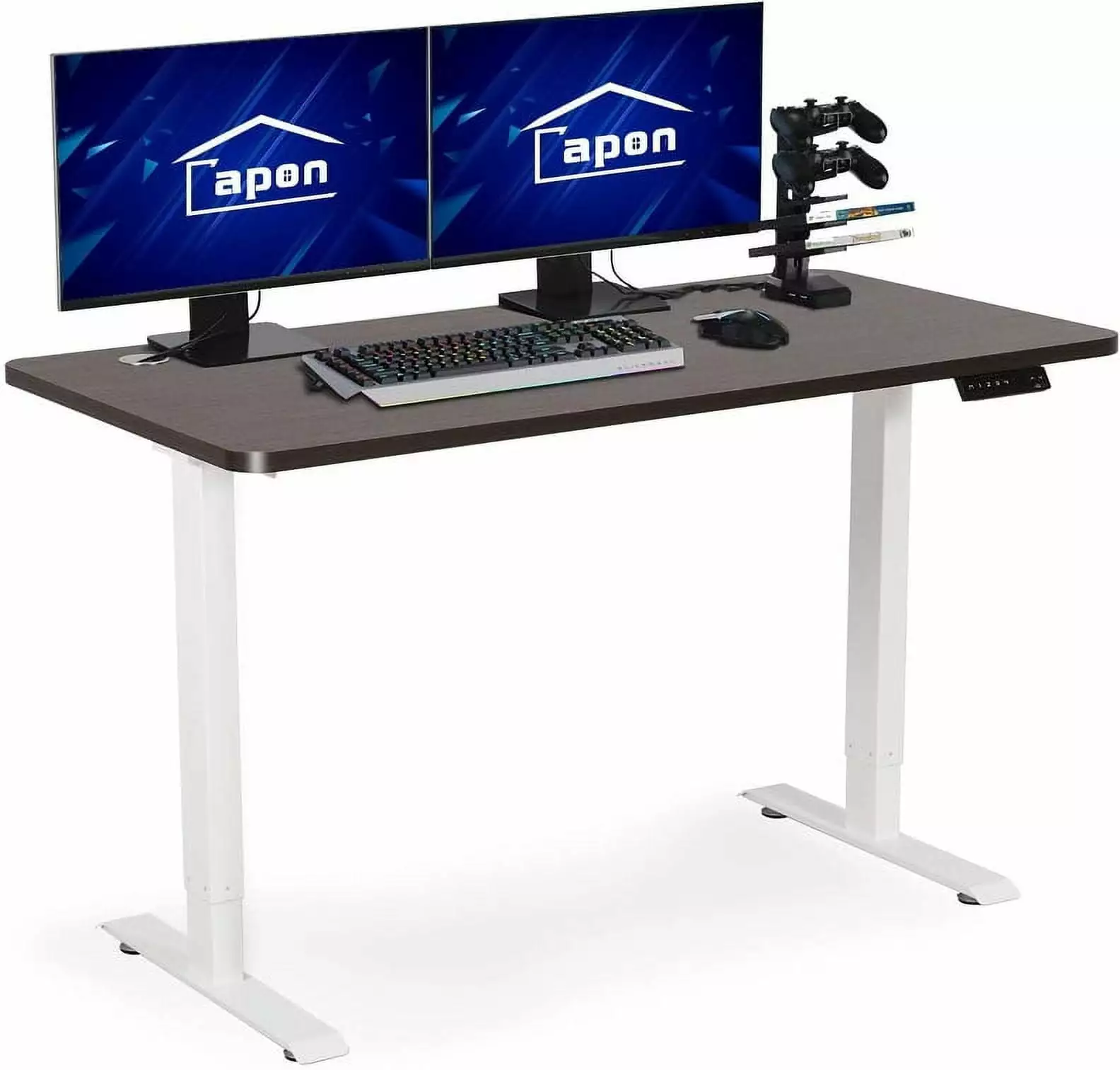 55x28 Inches Electric Standing Desk Height Adjustable Dual Motor Stand Up Desk Workstation White Frame Black Top CAPON