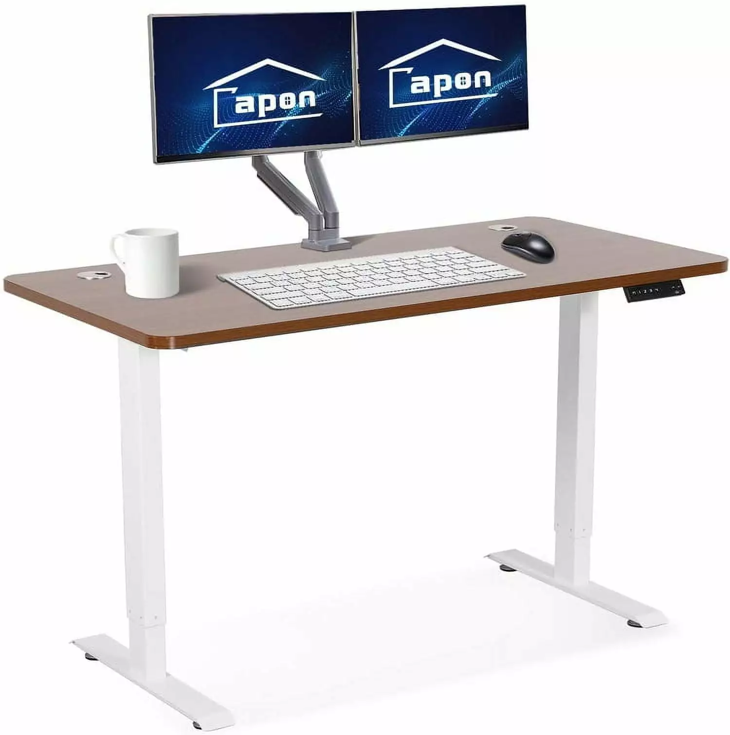 Electric Standing Desk 55 x 28 Inches Height Adjustable Dual Motor Stand Up Desk Workstation White Frame Brown Walnut Top ...