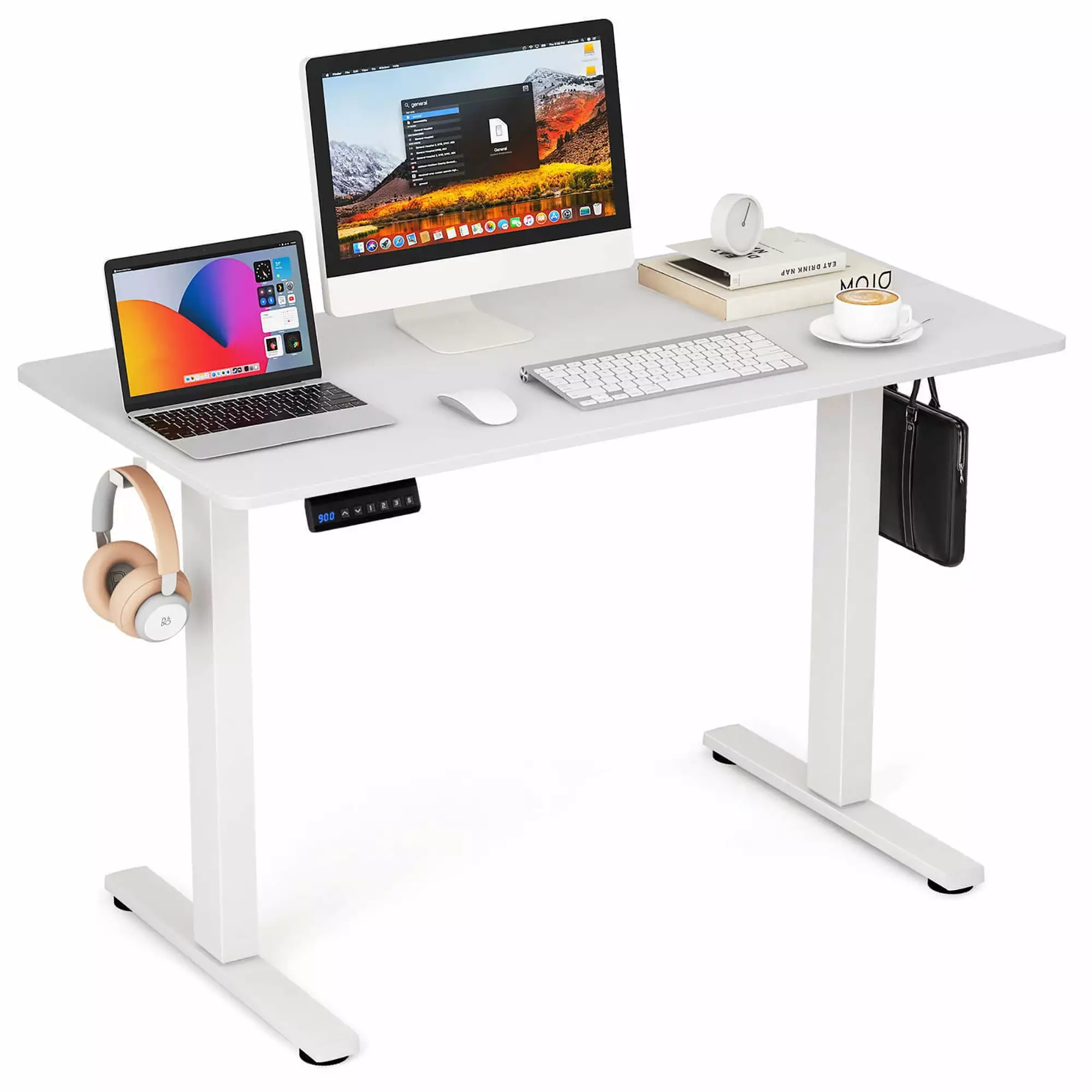 Gymax 48 x 24 Electric Standing Desk 3 Memory Height Settings and 2 Hanging Hooks White