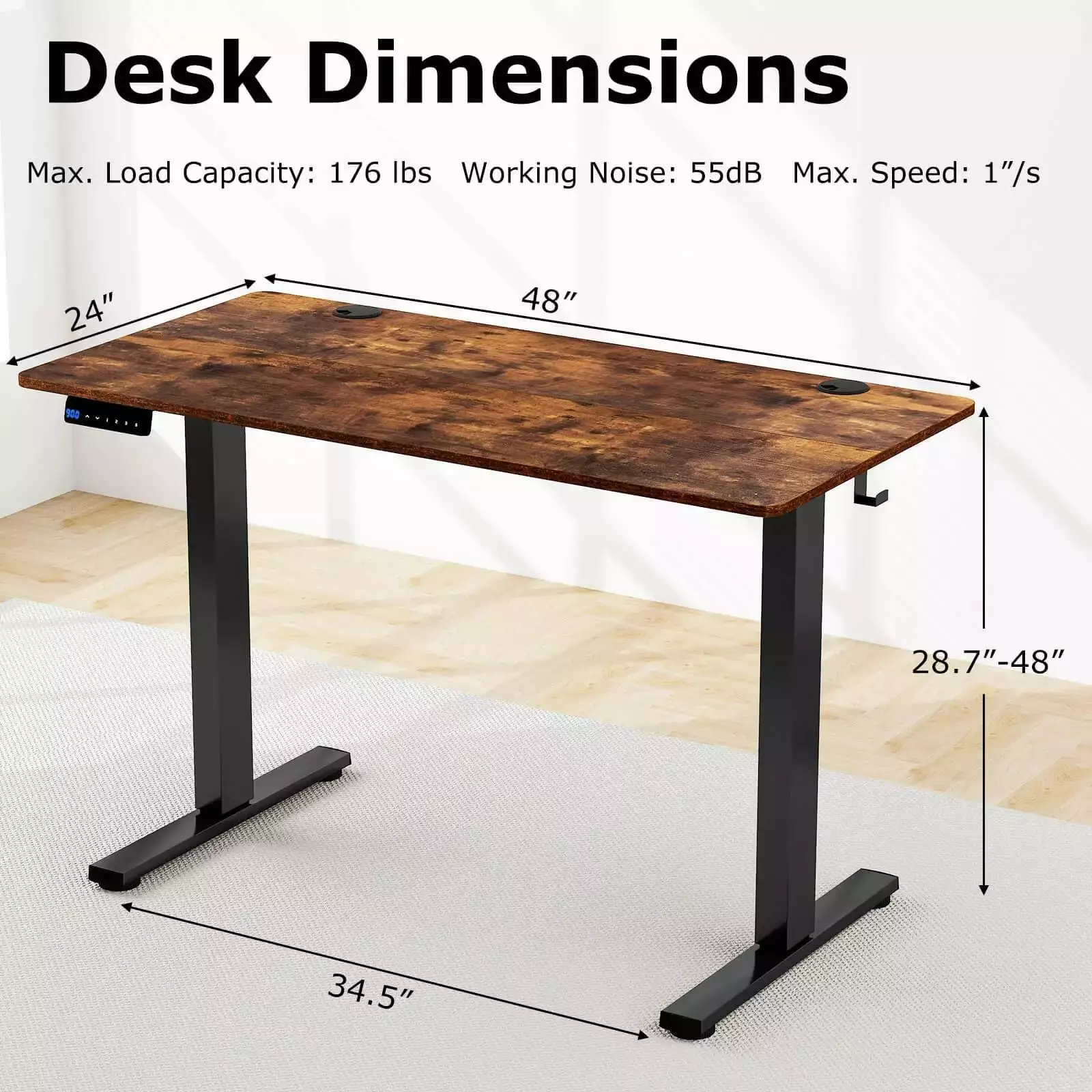 Harmijoy 48x24 Inch Brown Electric Standing Desk 3 Memory Height Settings