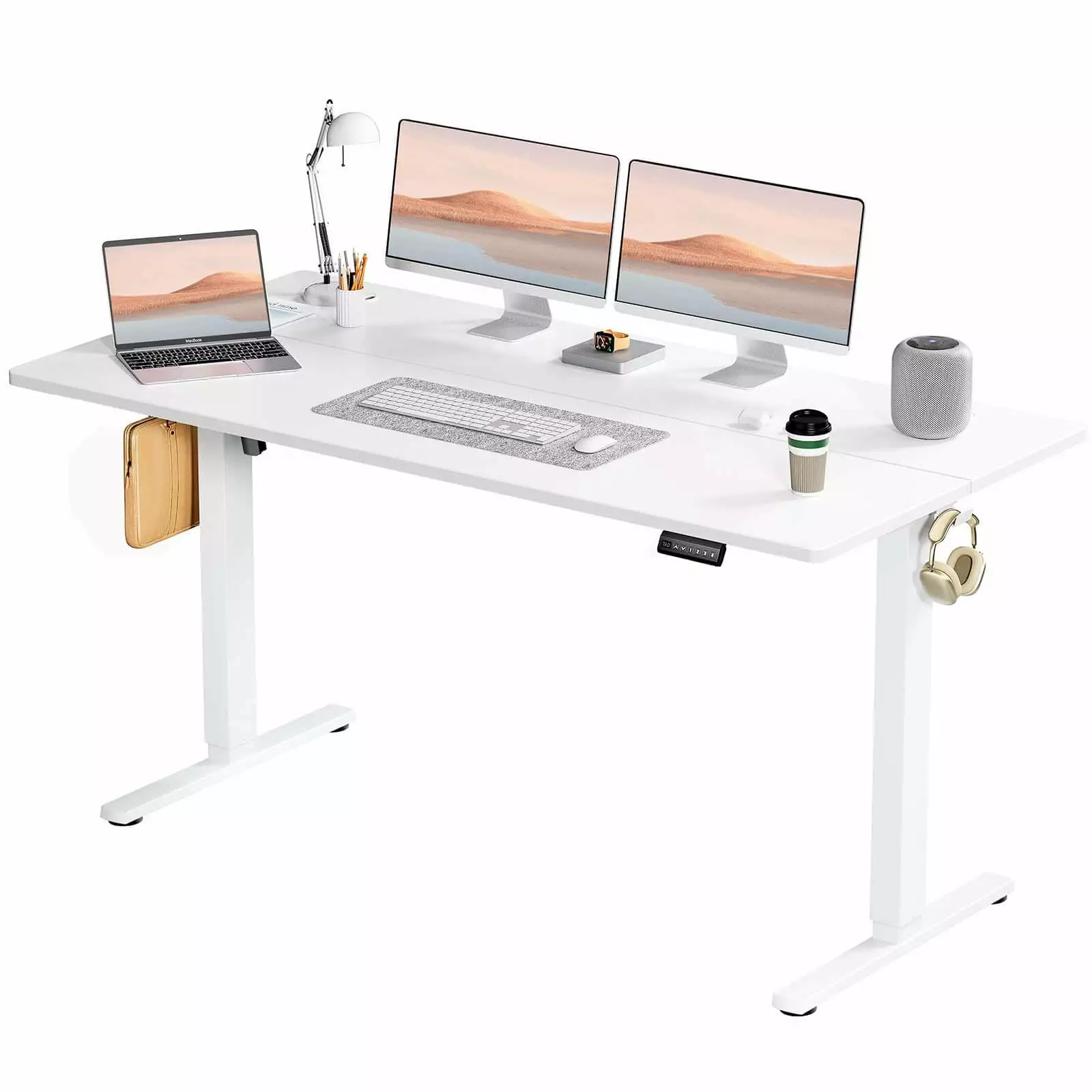 Homiyad Electric Height Adjustable Standing Desk White 63x24 Sit to Stand Ergonomic Computer Desk