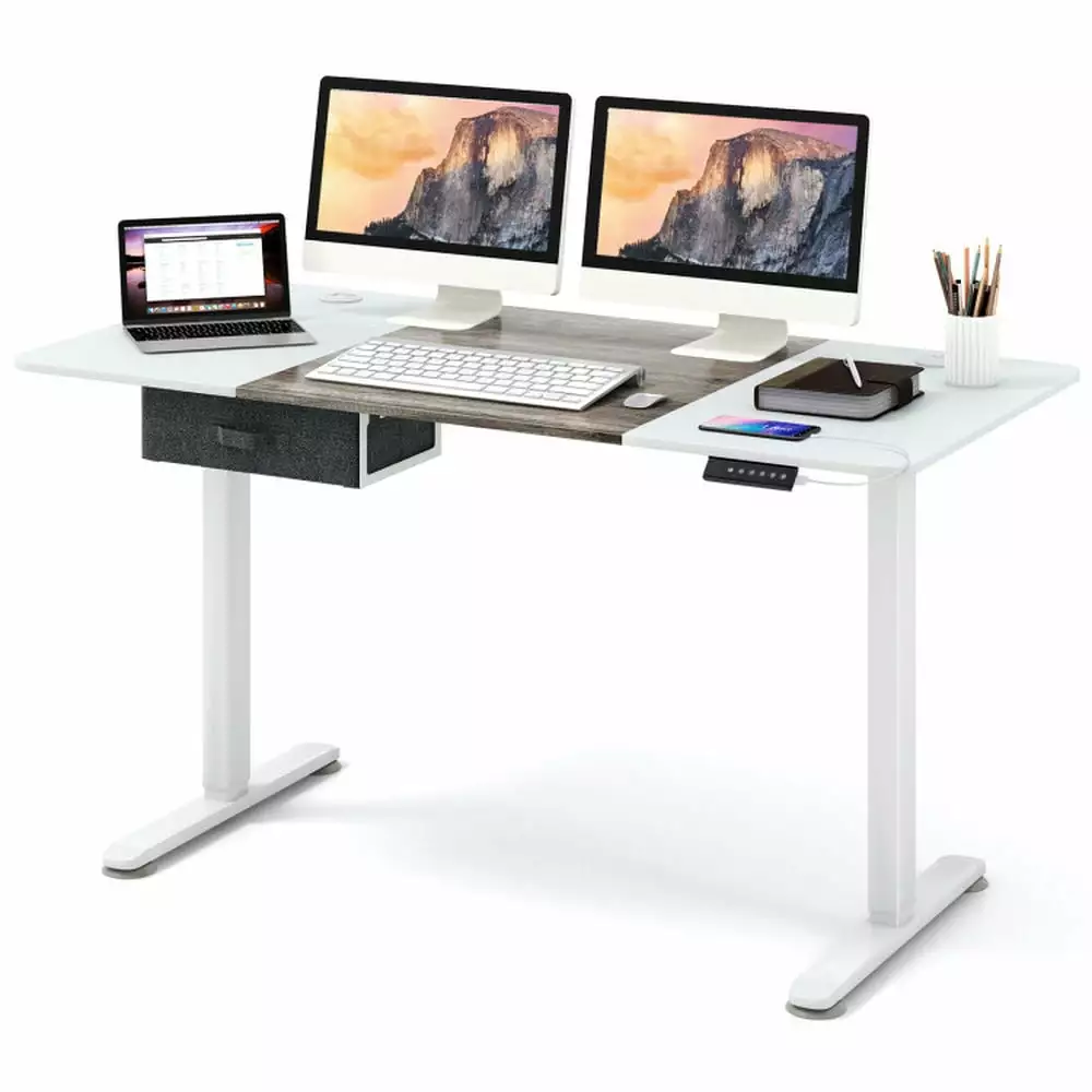 Kepooman Gray Electric Standing Desk Height Adjustable Home Office Workstation