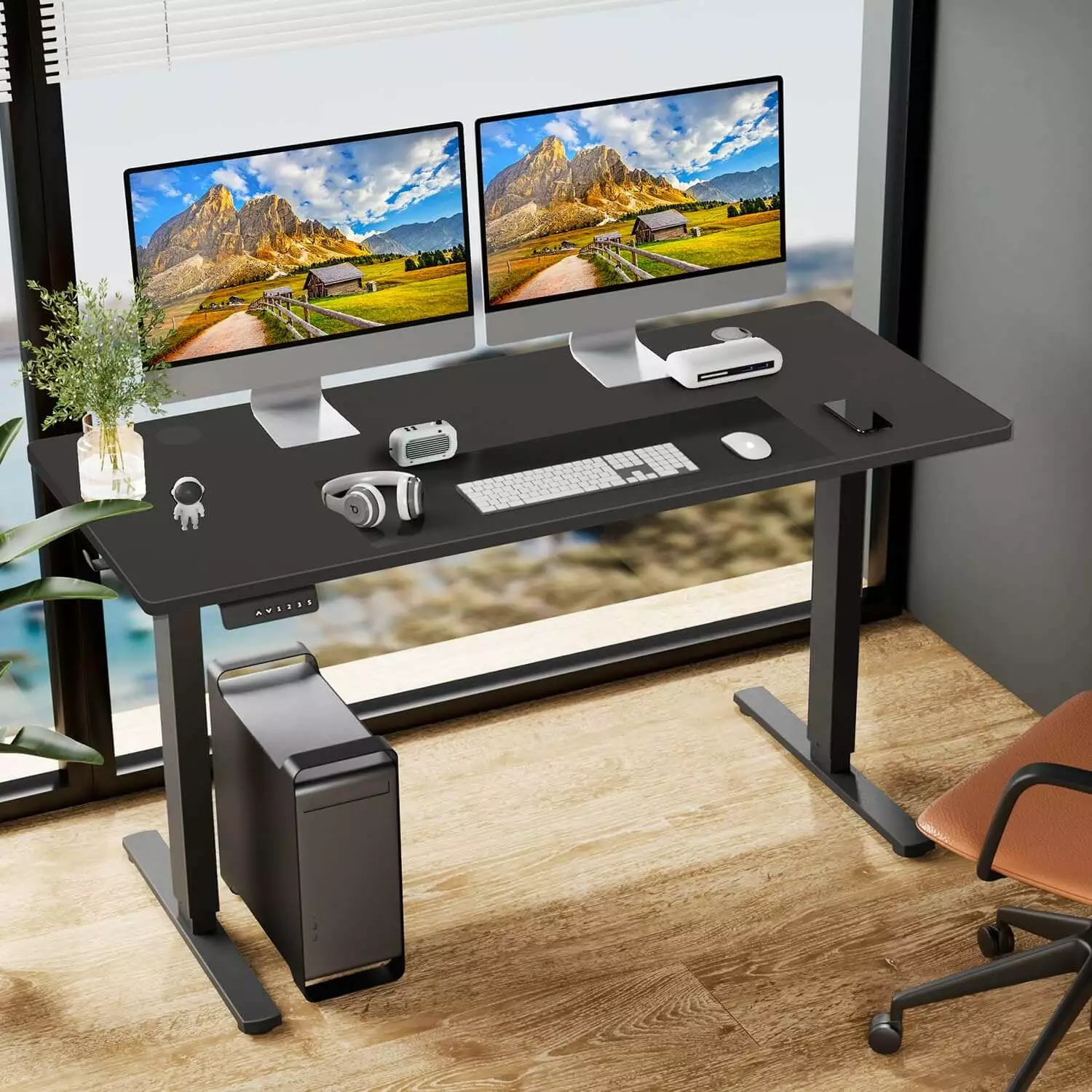 Llinc Store Electric Adjustable Standing Desk 47.24 x 23.6 Black Sit Stand Ergonomic Computer Desk