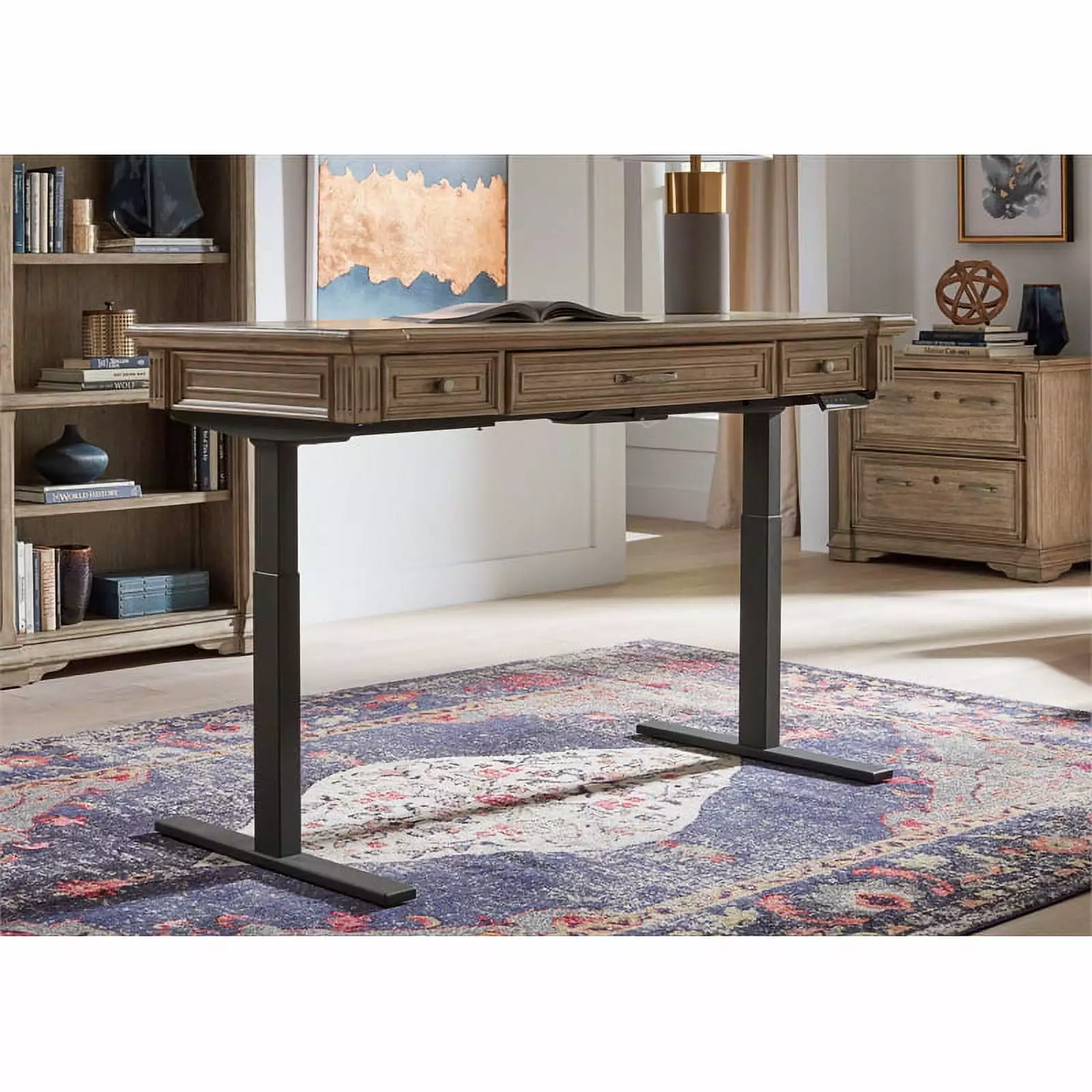 Traditional Wood Electronic Sit Stand Desk Adjustable Height Light Brown Martin Furniture