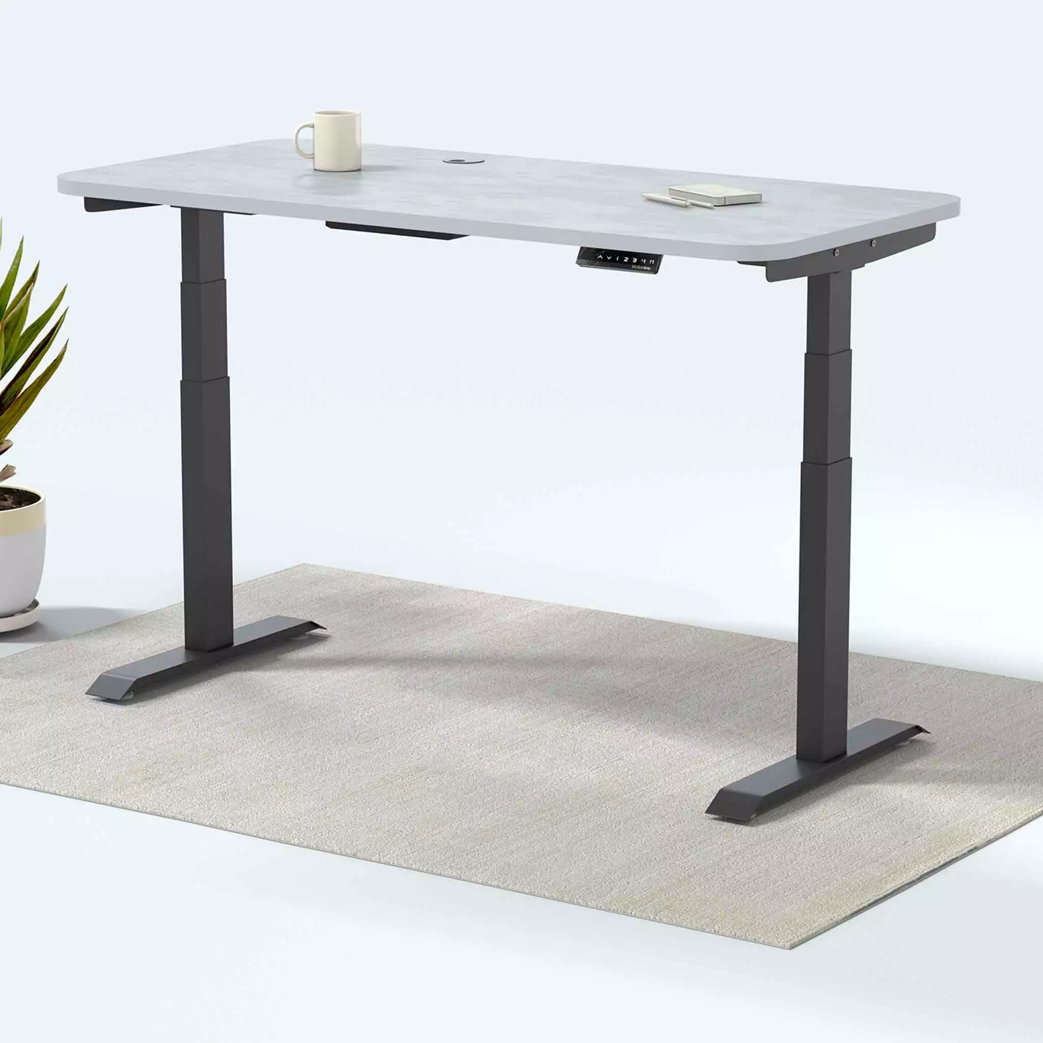 MotionGrey Height Adjustable German Electric Dual Motors Sit Stand Desk - Black Frame White Top 165x60cm