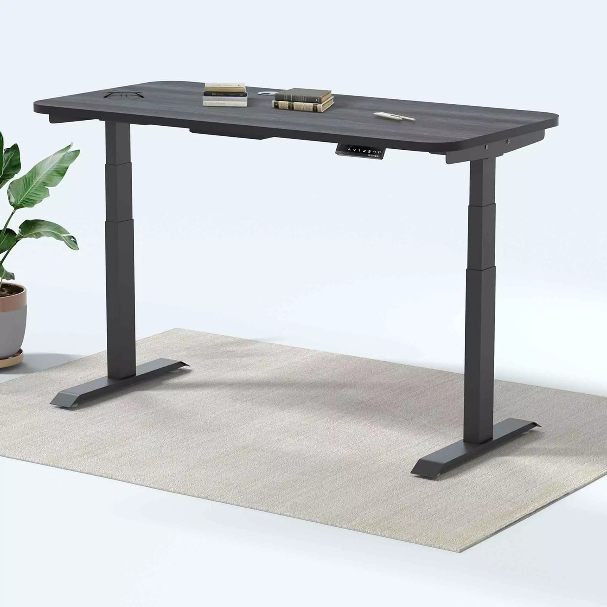 MotionGrey Height Adjustable German Electric Dual Motors Sit Stand Desk - Black Frame Black Top 165x60cm