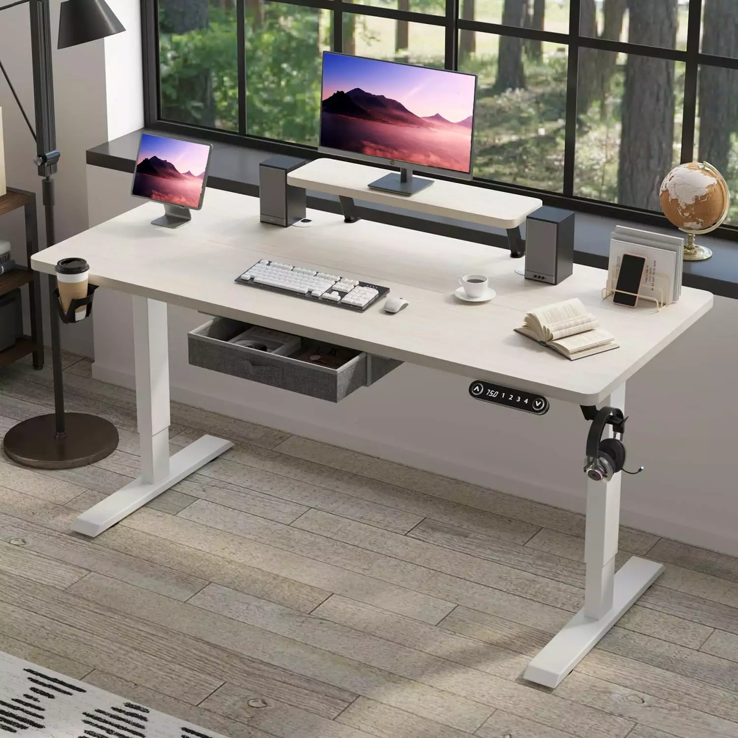 MXTARK Height Adjustable Electric Standing Desk One Drawer Pear Wood 55x30