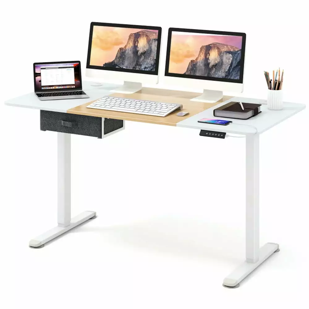 Spaco Natural Electric Standing Desk USB Charging Port Height Adjustable Office Gaming