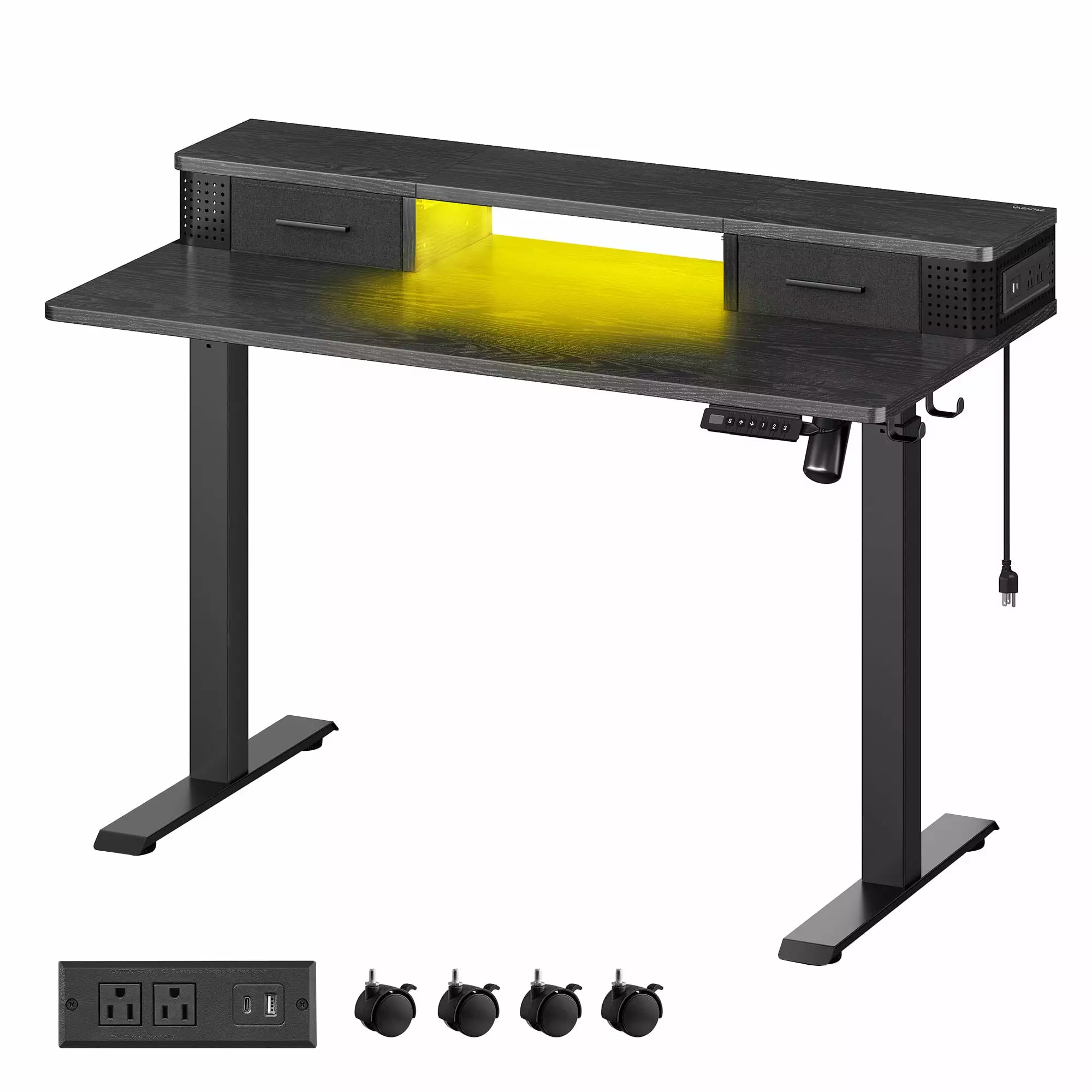 VASAGLE Electric Standing Desk Drawers Built- Power Strip Adjustable Height 23.6x47.2 Inches