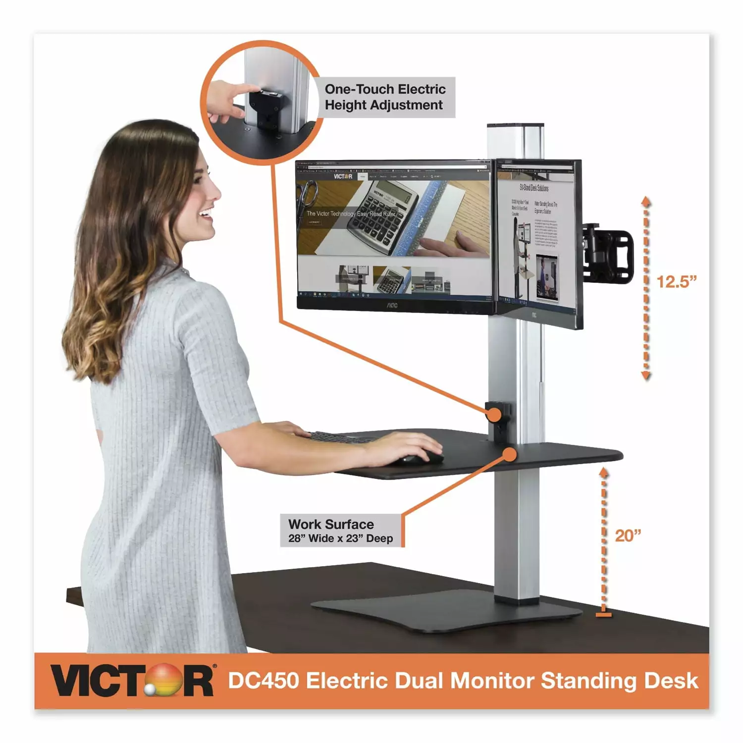 Victor Technology High Rise Electric Dual Monitor Standing Desk Workstation Black/Aluminum - Adjustable Height Desk Victor...