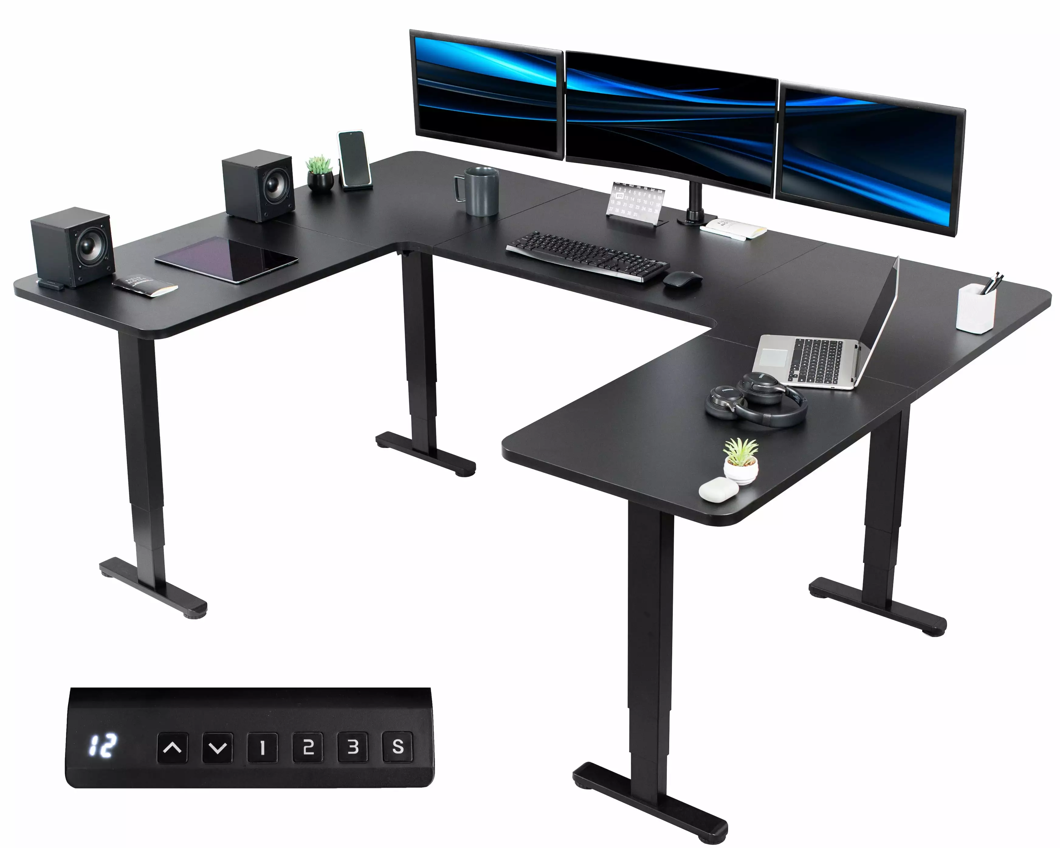 VIVO Black U-Shaped 83x60 Height Adjustable 4-Leg Electric Standing Desk - Large Worksurface