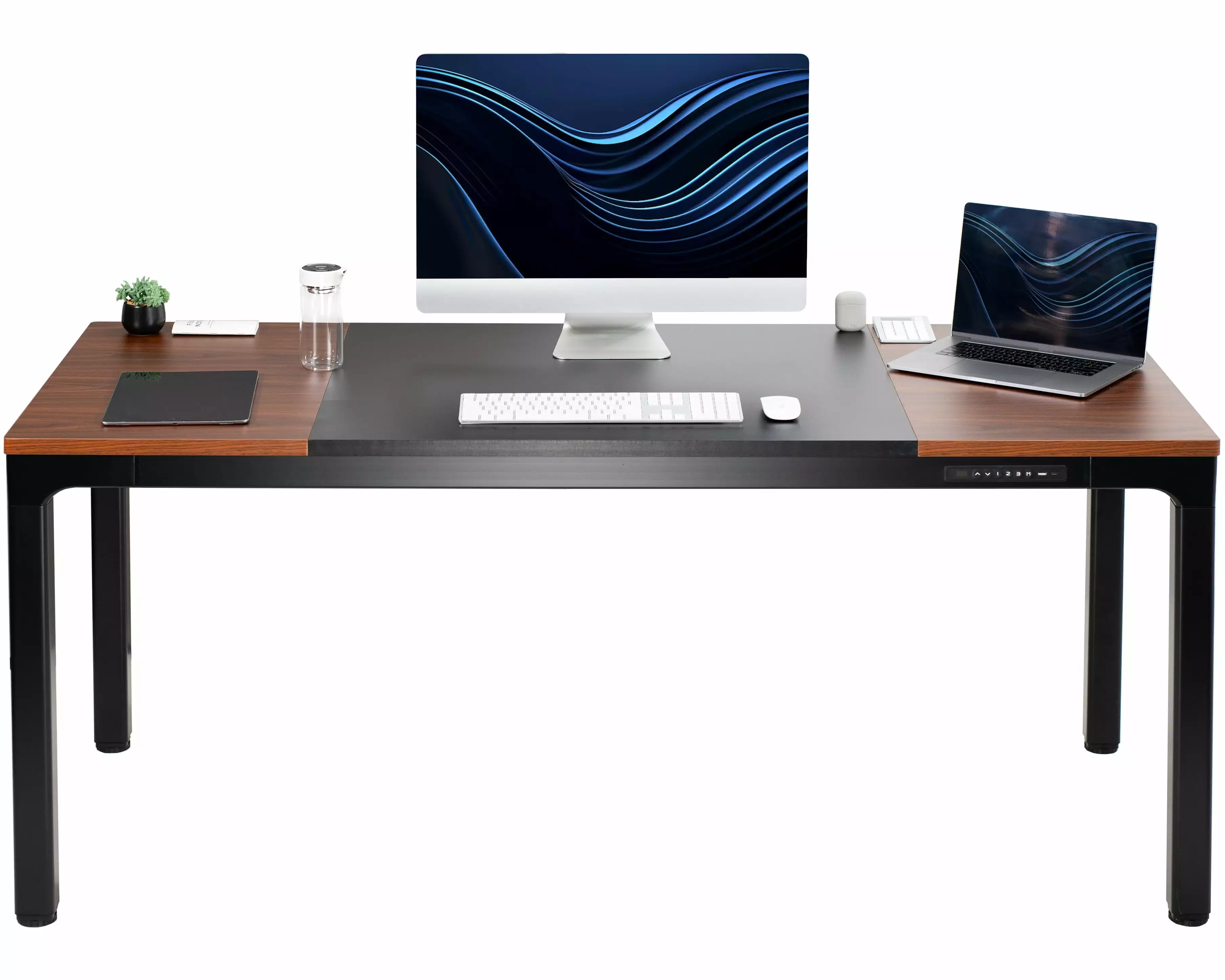 VIVO Electric 71 x 30 Standing Desk Black Dark Walnut Top Black Frame