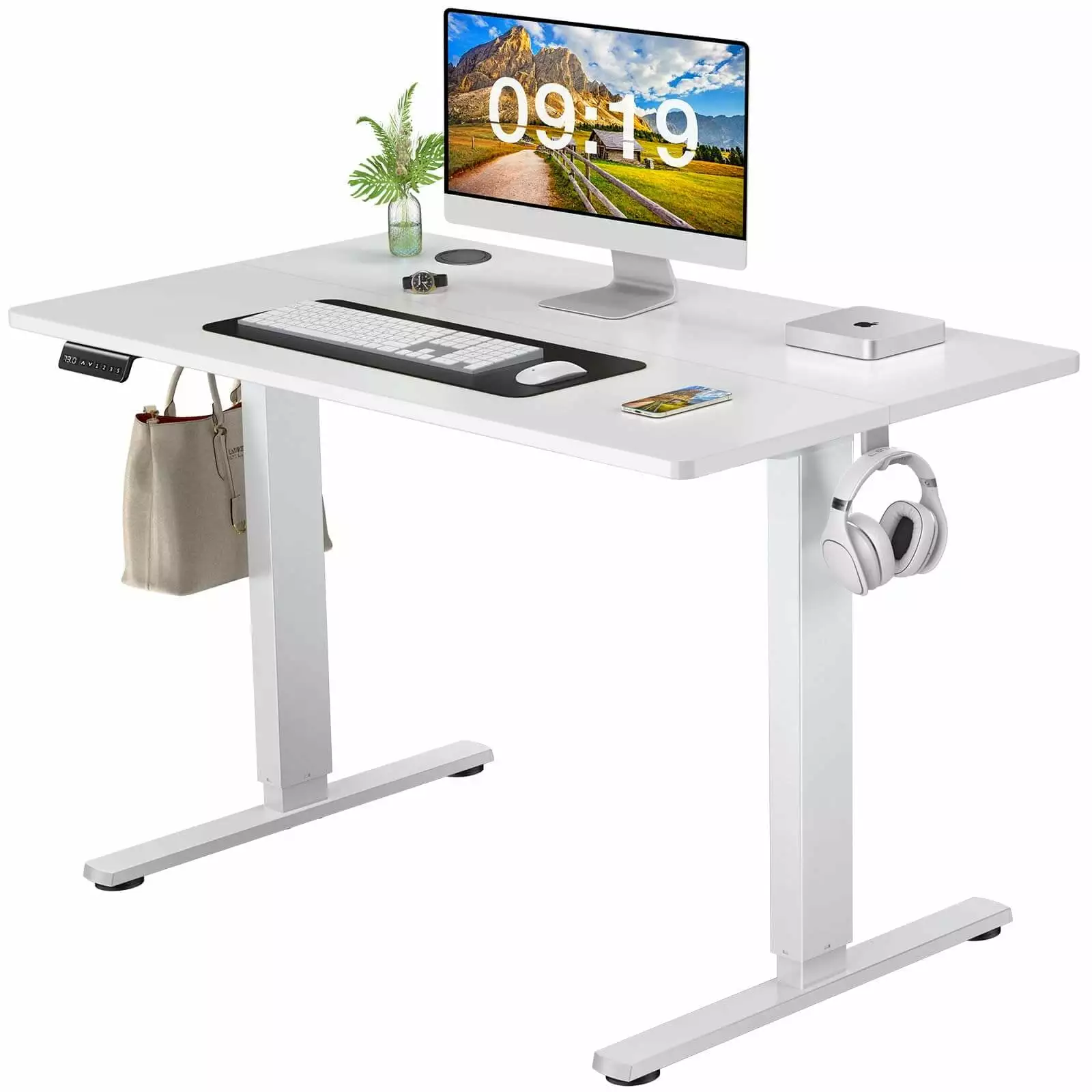 Homiyad Electric Height Adjustable Standing Desk - 40 x 24 Inches Sit to Stand Ergonomic Computer Desk White