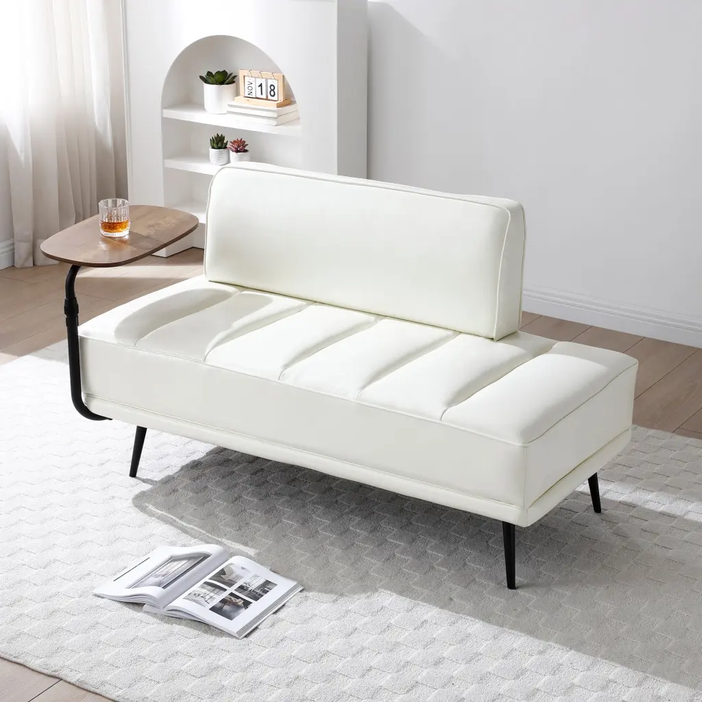 55-Inch Width Modern End Bed Bench Beige Faux Leather Upholstery trusting furniture